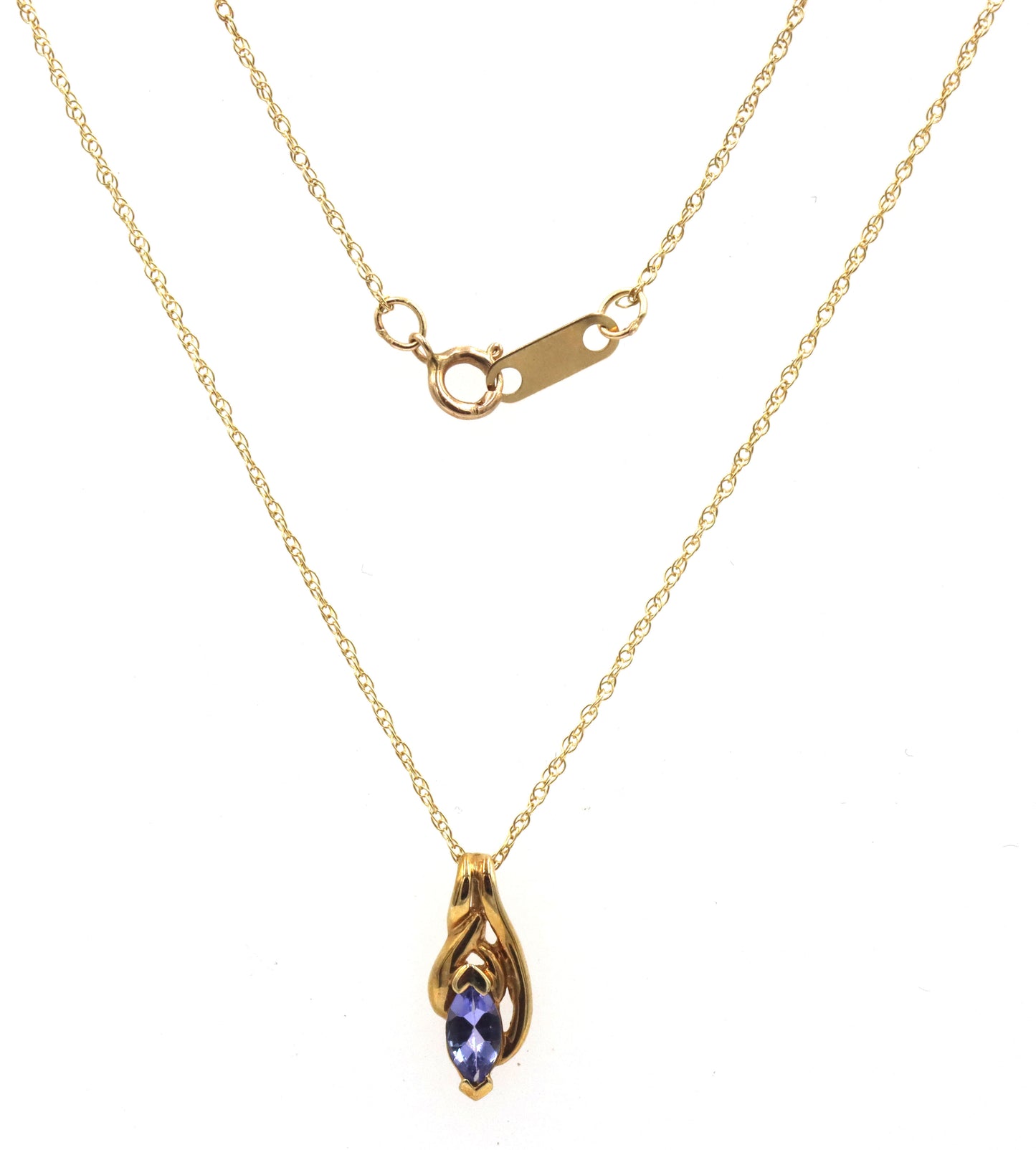 10kt Yellow gold Tanzanite pendant on chain necklace with matching earrings
