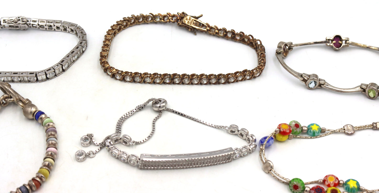 Group of 10 vintage 925 sterling silver bracelets