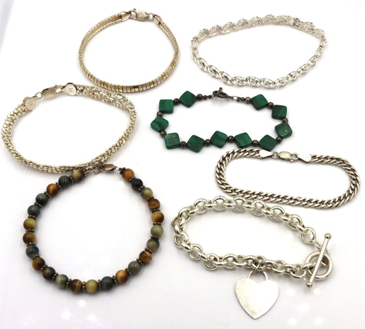 Group lot of 7 Vintage 925 sterling silver bracelets