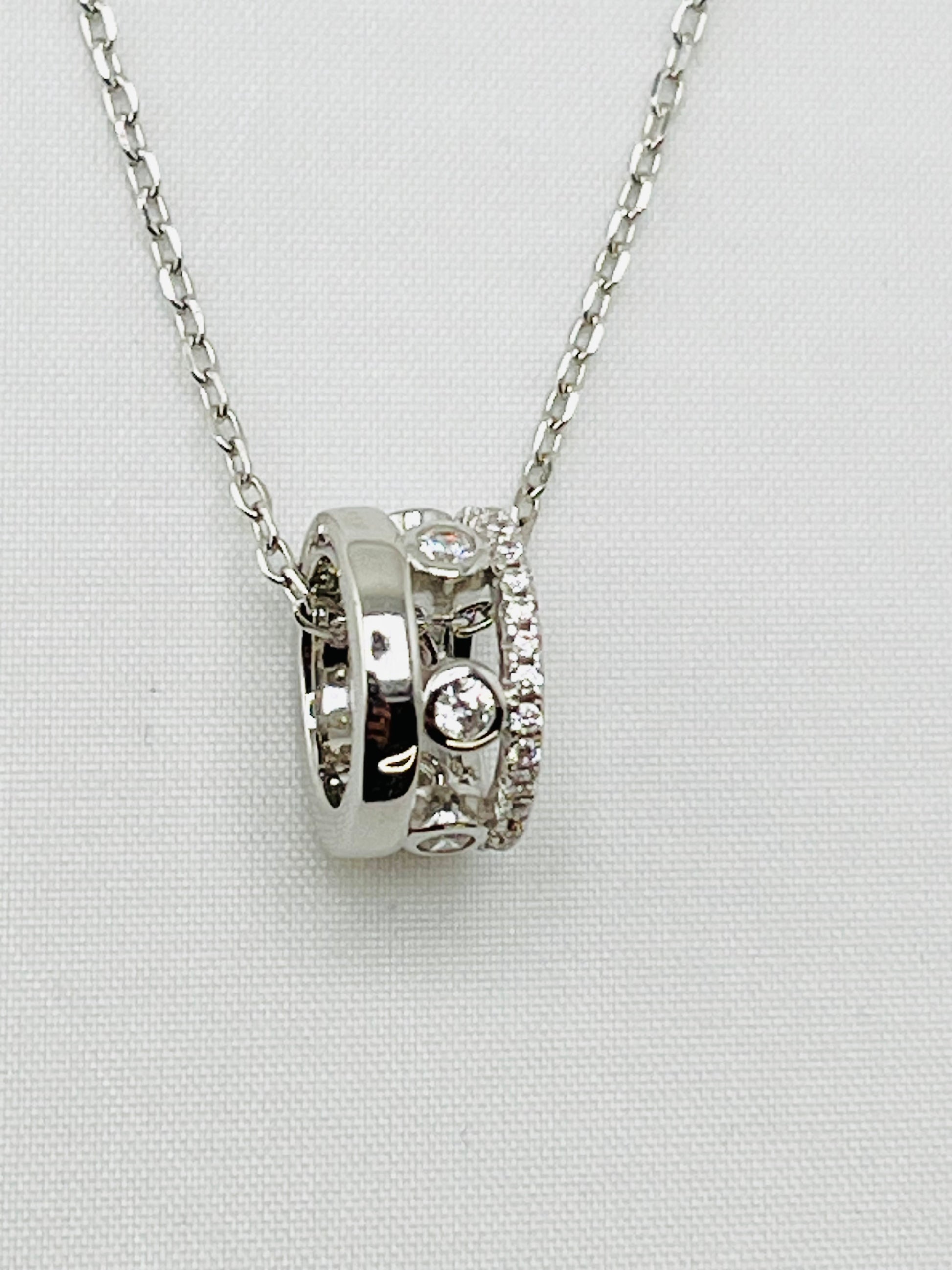 925 Sterling Silver Interlocking Circle With CZ Details Pendant And CZ Station Chain Necklace
