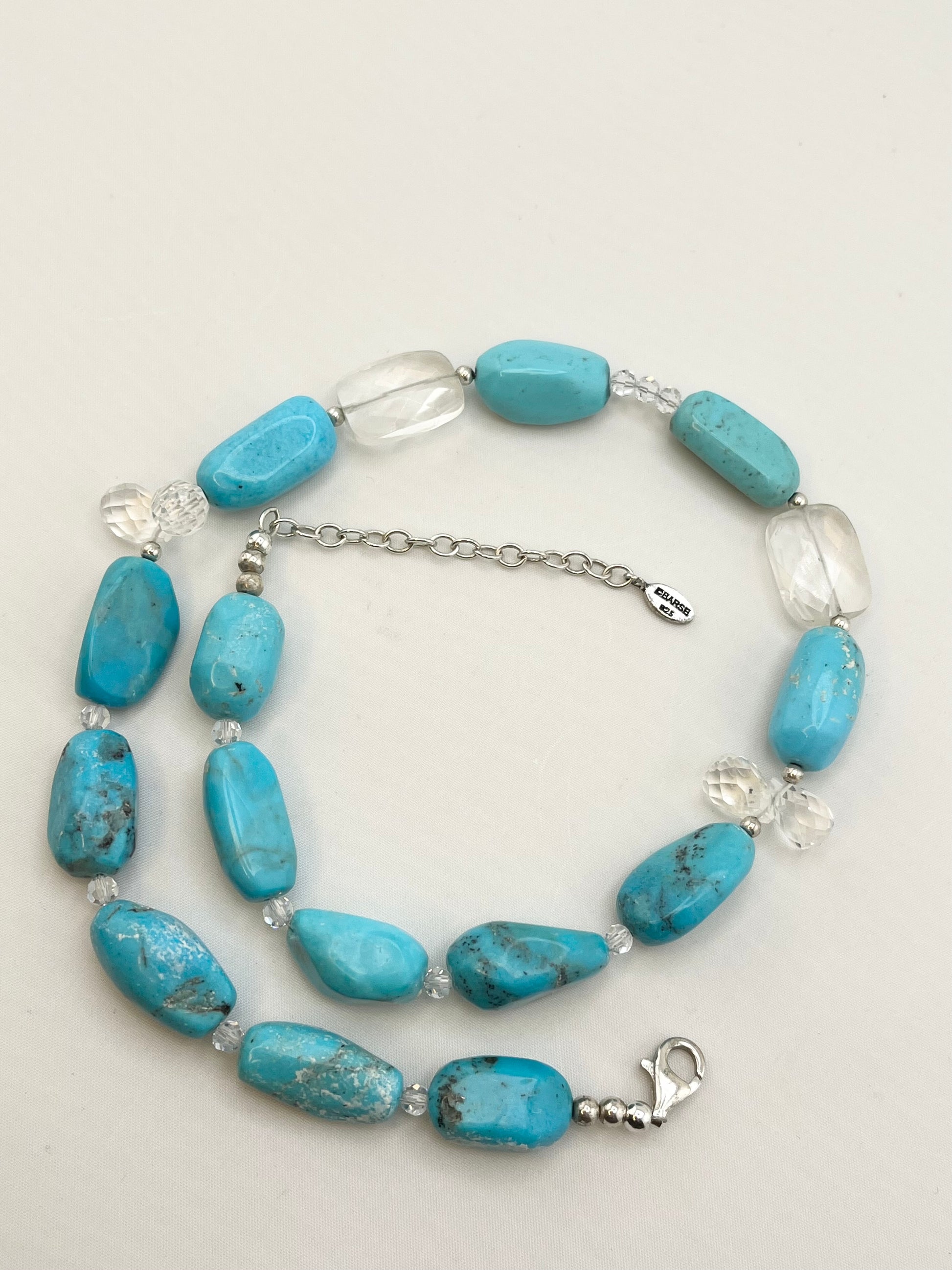 925 Sterling Silver CBARSE Turquoise and Crystal Necklace