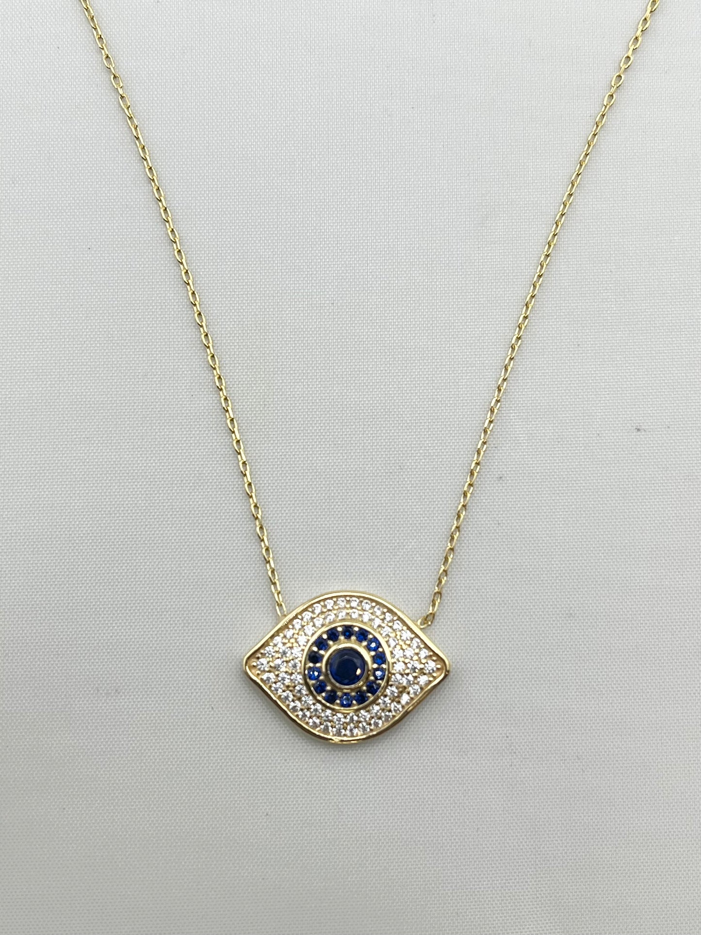 925 Sterling Silver Gold Tone Eye Shaped Evil Eye Necklace