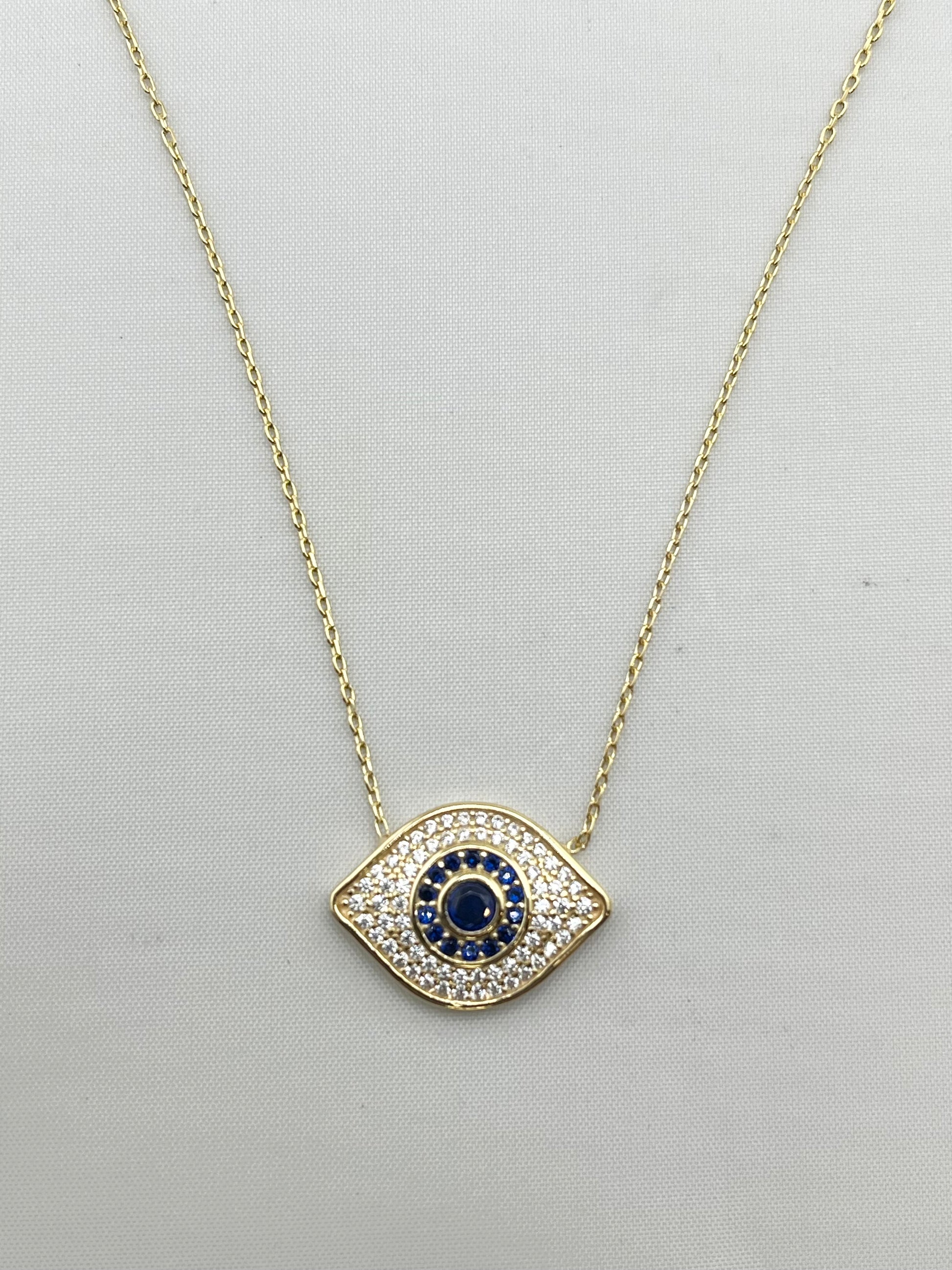 925 Sterling Silver Gold Tone Eye Shaped Evil Eye Necklace