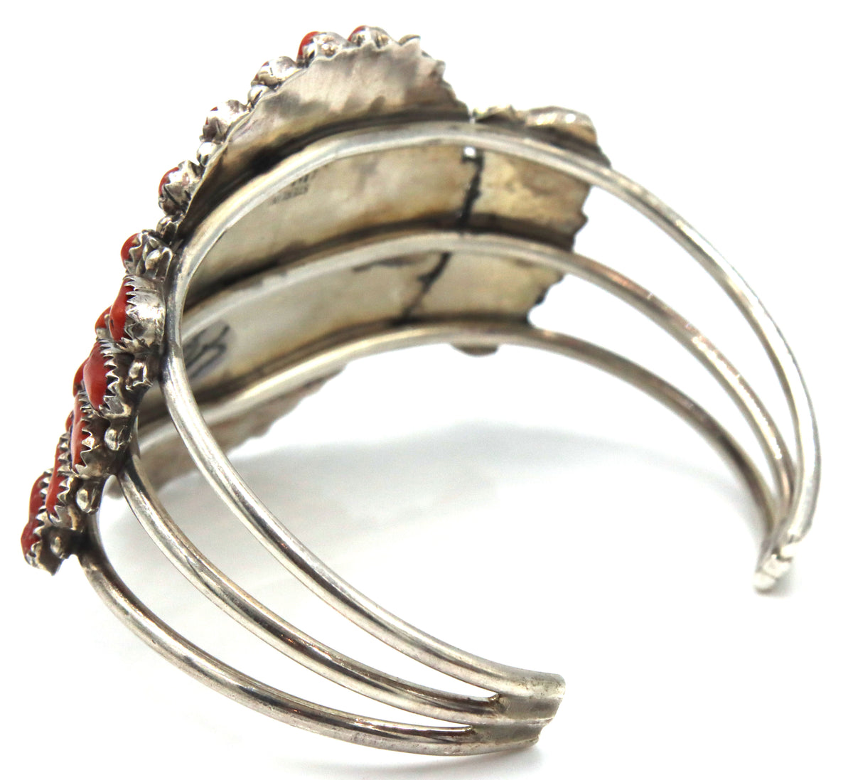 Juliana Williams 925 Sterling Silver Navajo Red Coral Cluster Cuff Bracelet