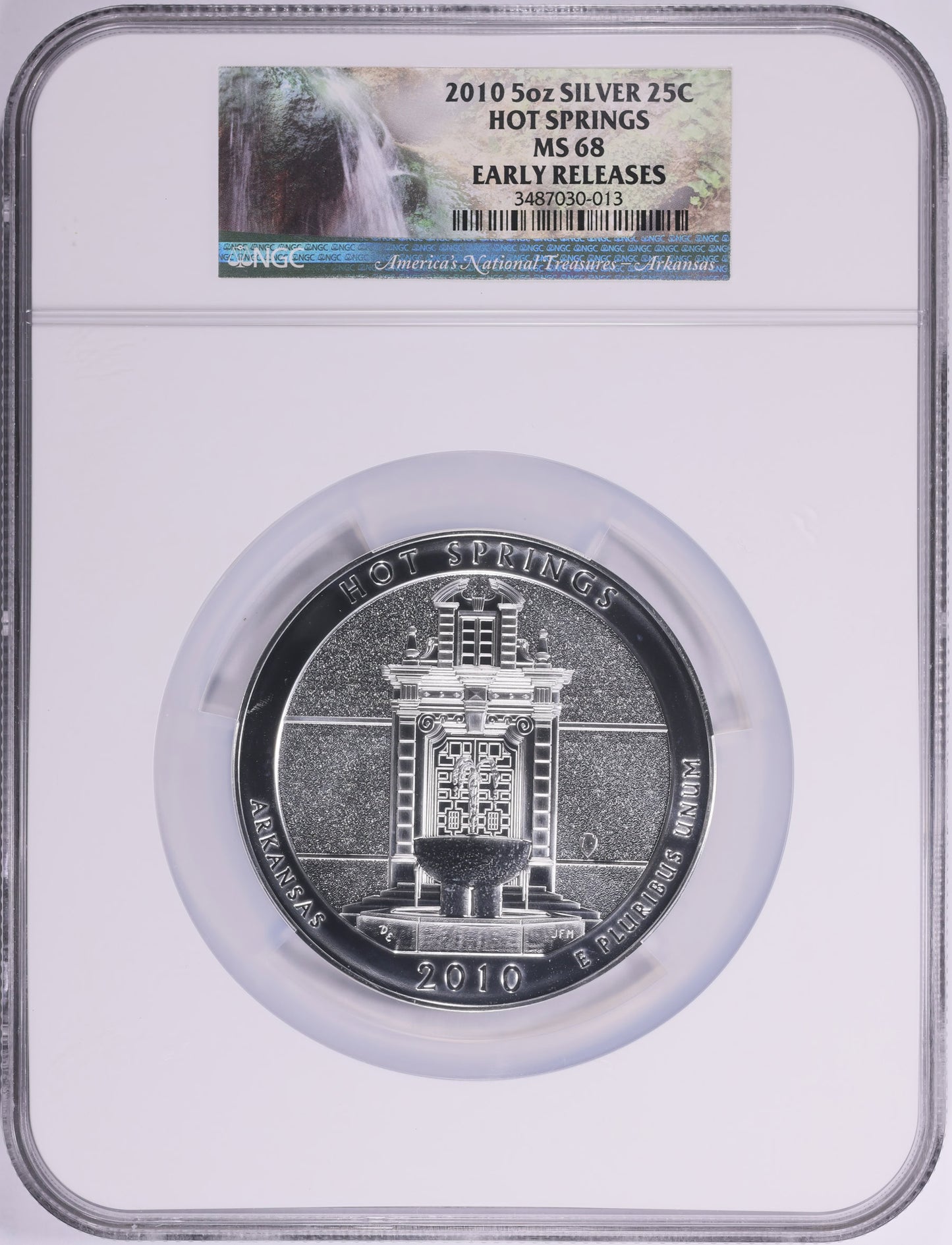 2010-P Hot Springs NP 5 oz Silver Quarter – NGC MS68 Early Releases – America the Beautiful ATB