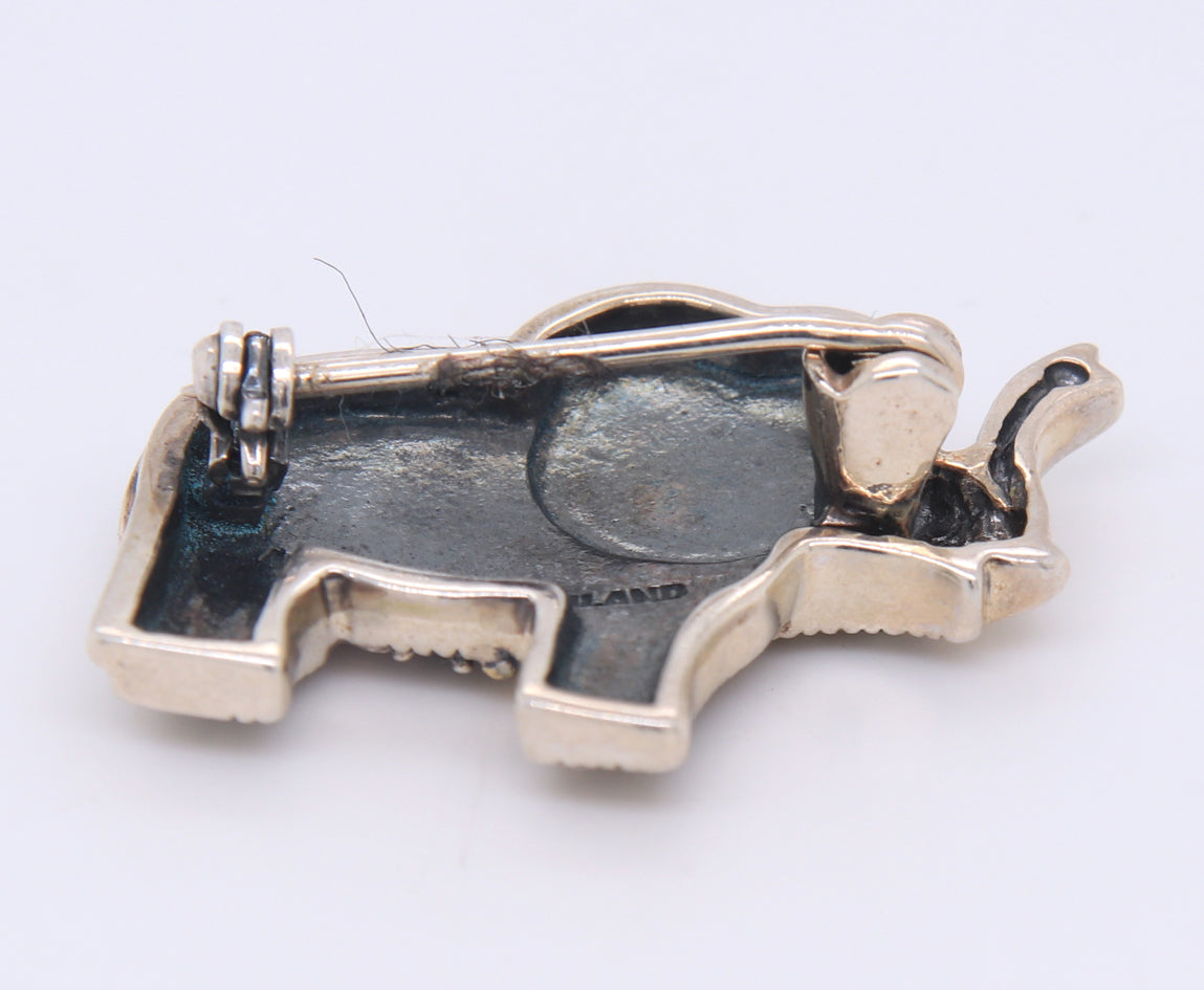 925 Sterling Silver Marcasite Elephant Brooch with Ruby Eye