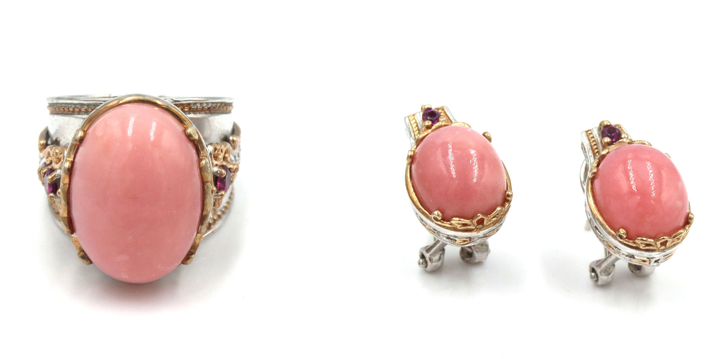 925 Sterling Silver Peruvian Puink Toumaline Set