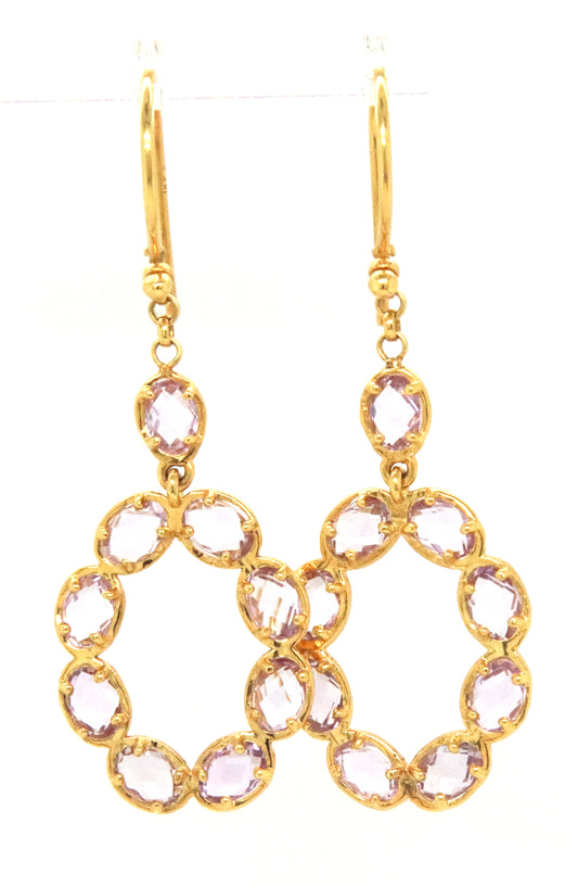 18KT Yellow Gold Open Circle Vibrant Bezel Set Oval Quartz Dangle Earrings