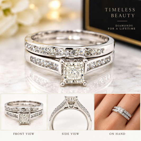 10kt White gold princess cut diamond wedding set