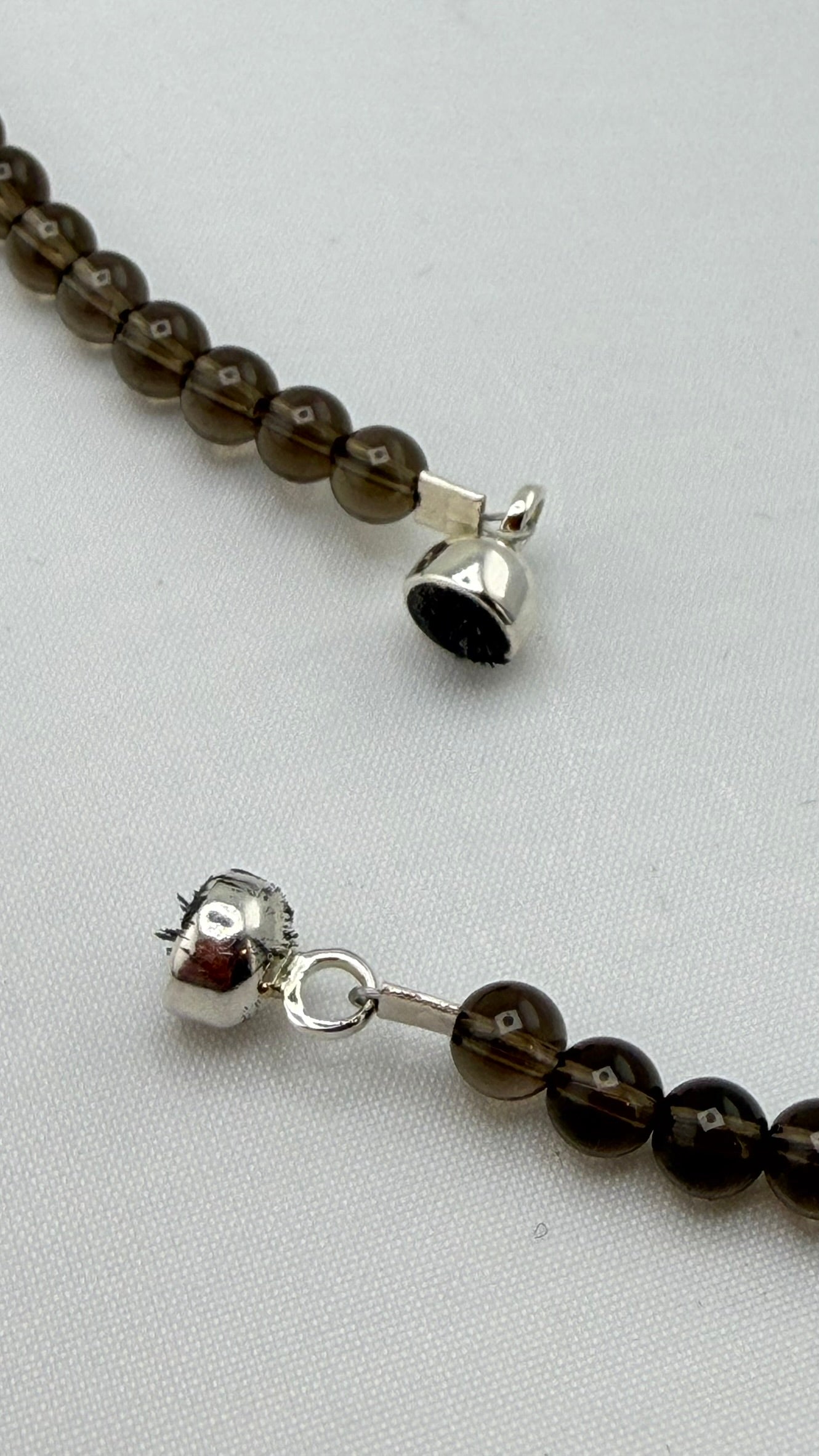 PJC India 925 Sterling Silver Faceted Smokey Quarts Beads Necklace
