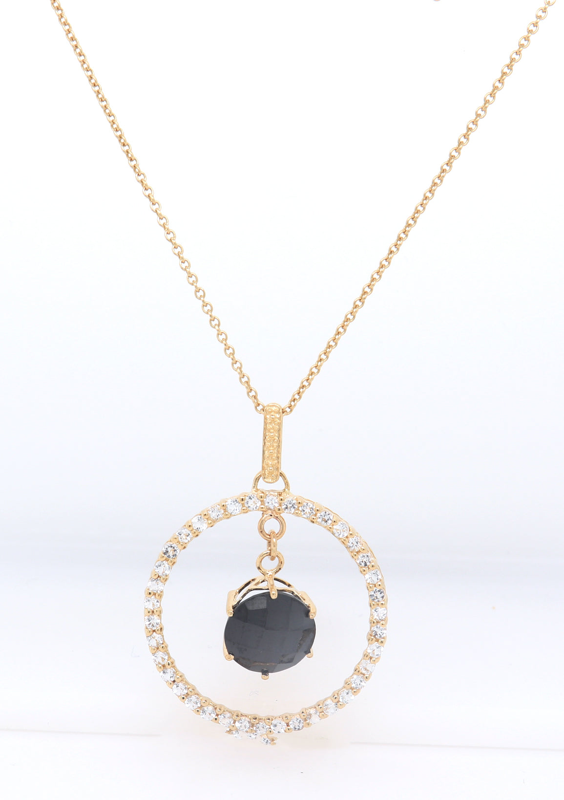 10KT Yellow Gold Garnet In Crystal Circle Necklace