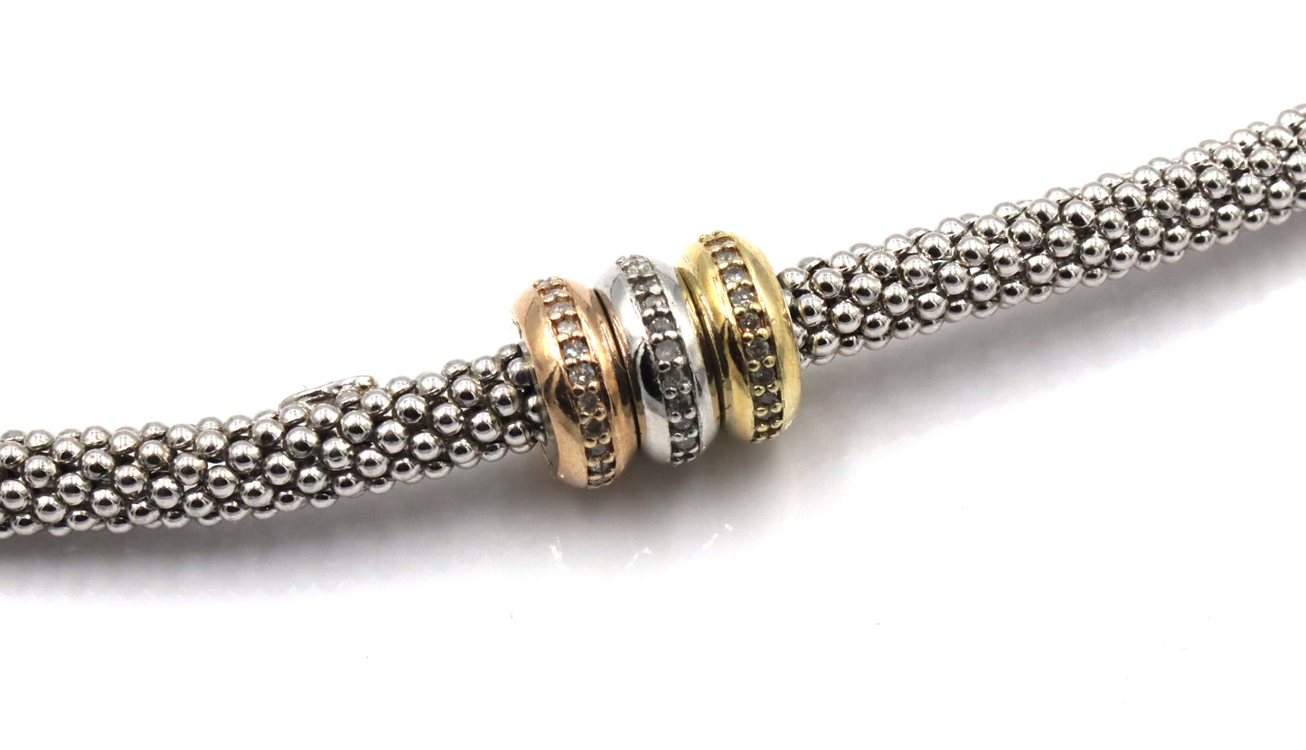 925 Sterling silver Tri color Mesh collar necklace with diamonds