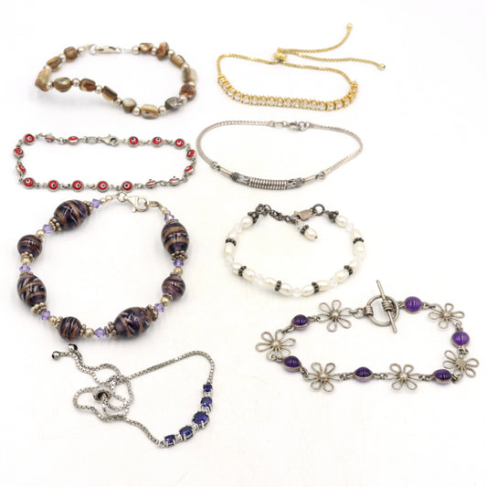 Group lot of 8 Vintage 925 sterling silver bracelets