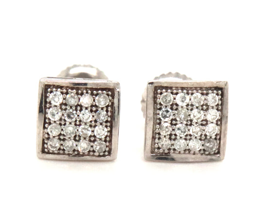 10kt White gold square pave diamond earrings