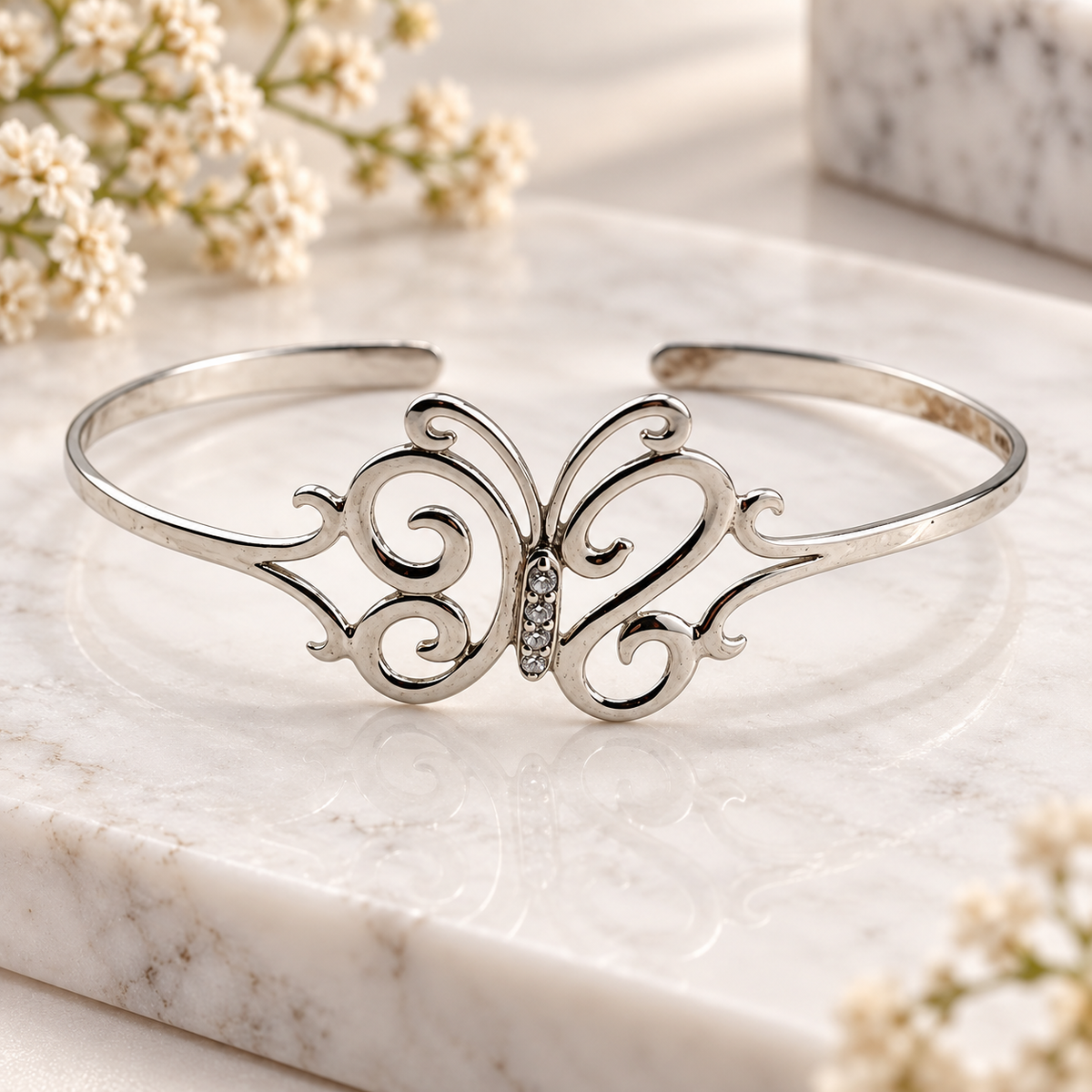 925 Sterling Silver Butterfly Cuff Bracelet