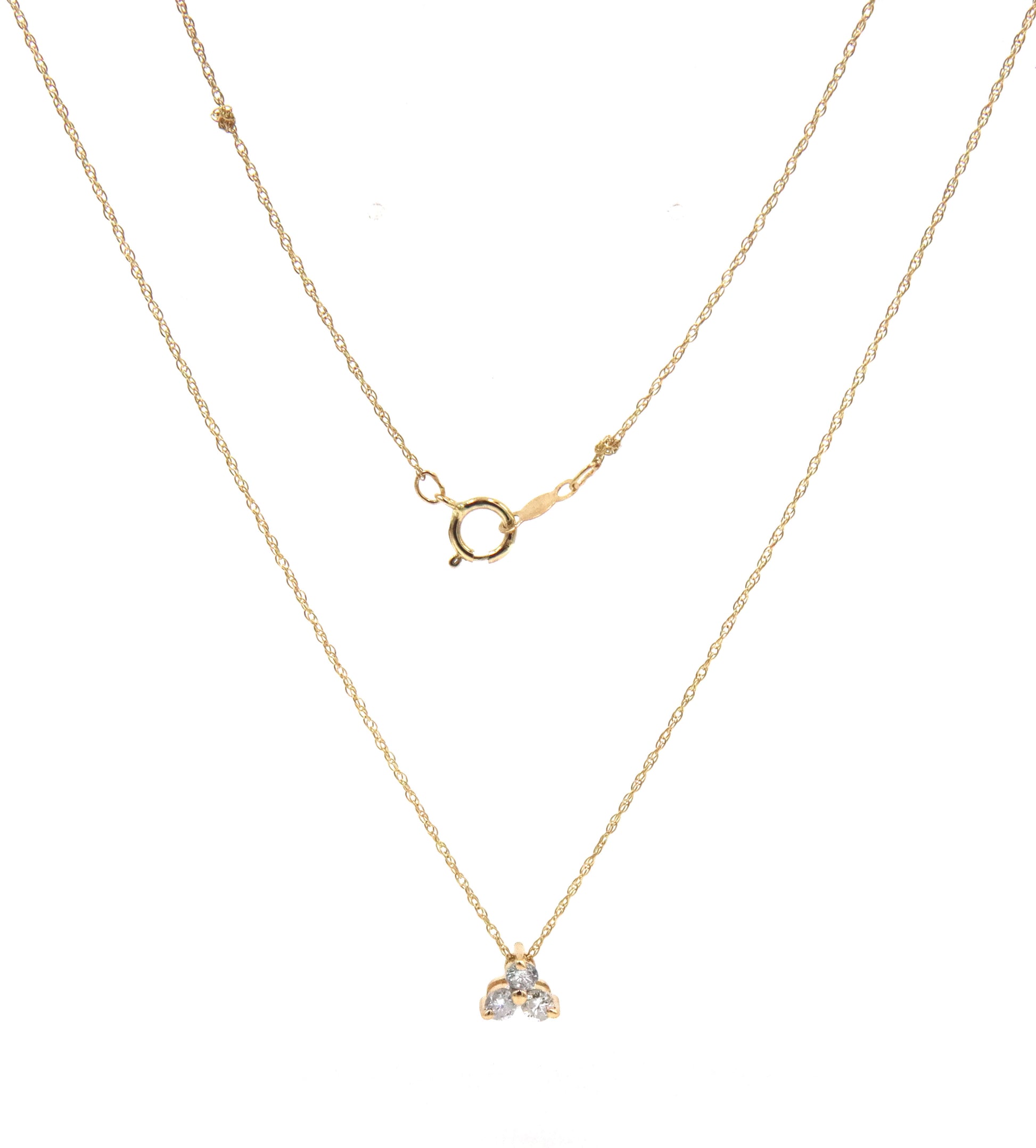 14kt Yellow gold 0.20ctw 3 diamond pyramid pendant on chain