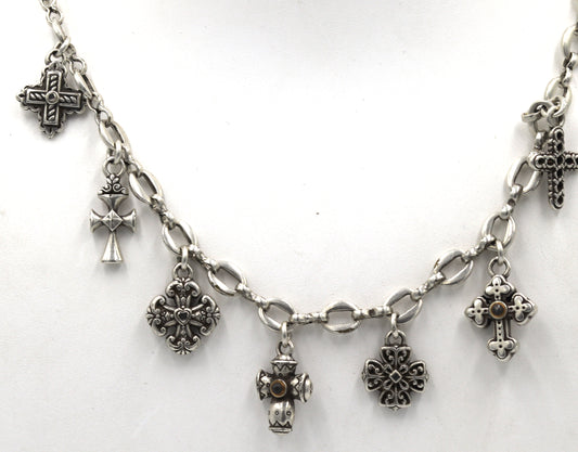 Vintage 925 sterling silver necklace with religious charms