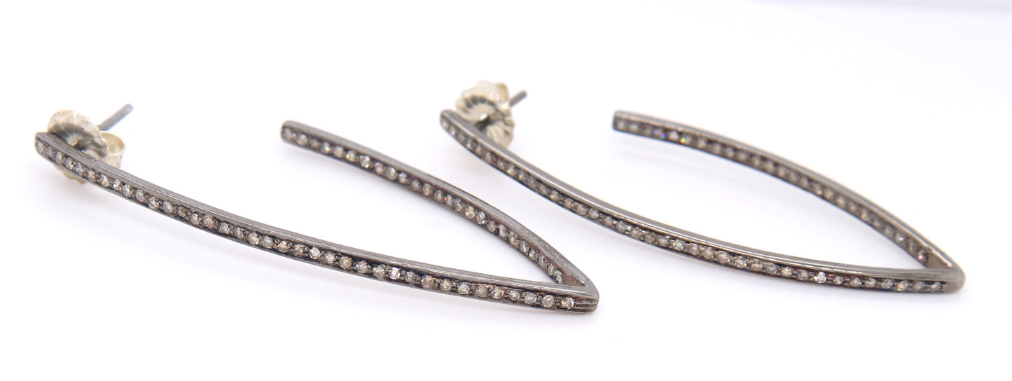 Incredible Sterling Silver Diamond Chevron Earrings