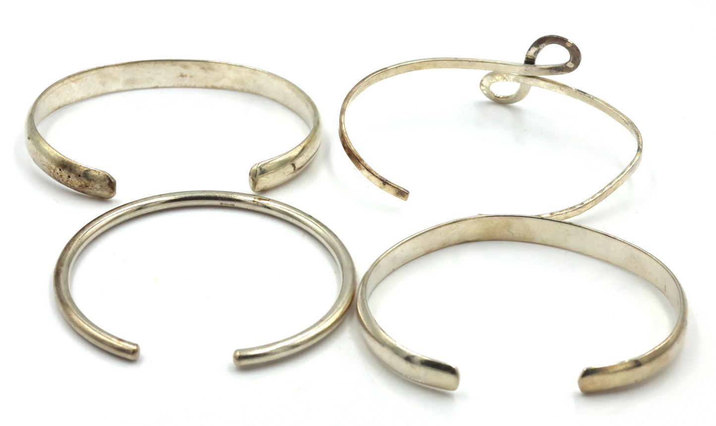 Group lot of 4 Vintage 925 sterling silver cuff bangles
