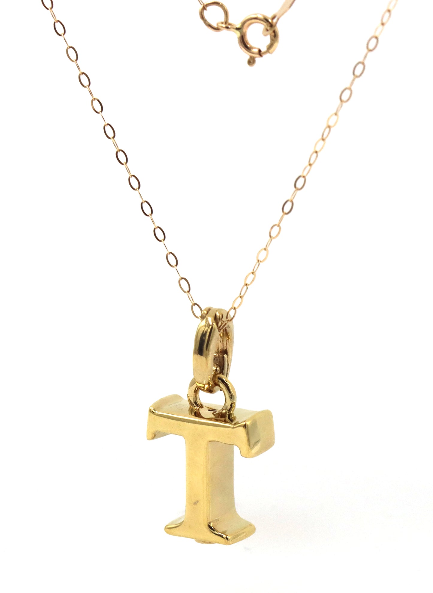 14kt Yellow gold T Charm pendant on chain