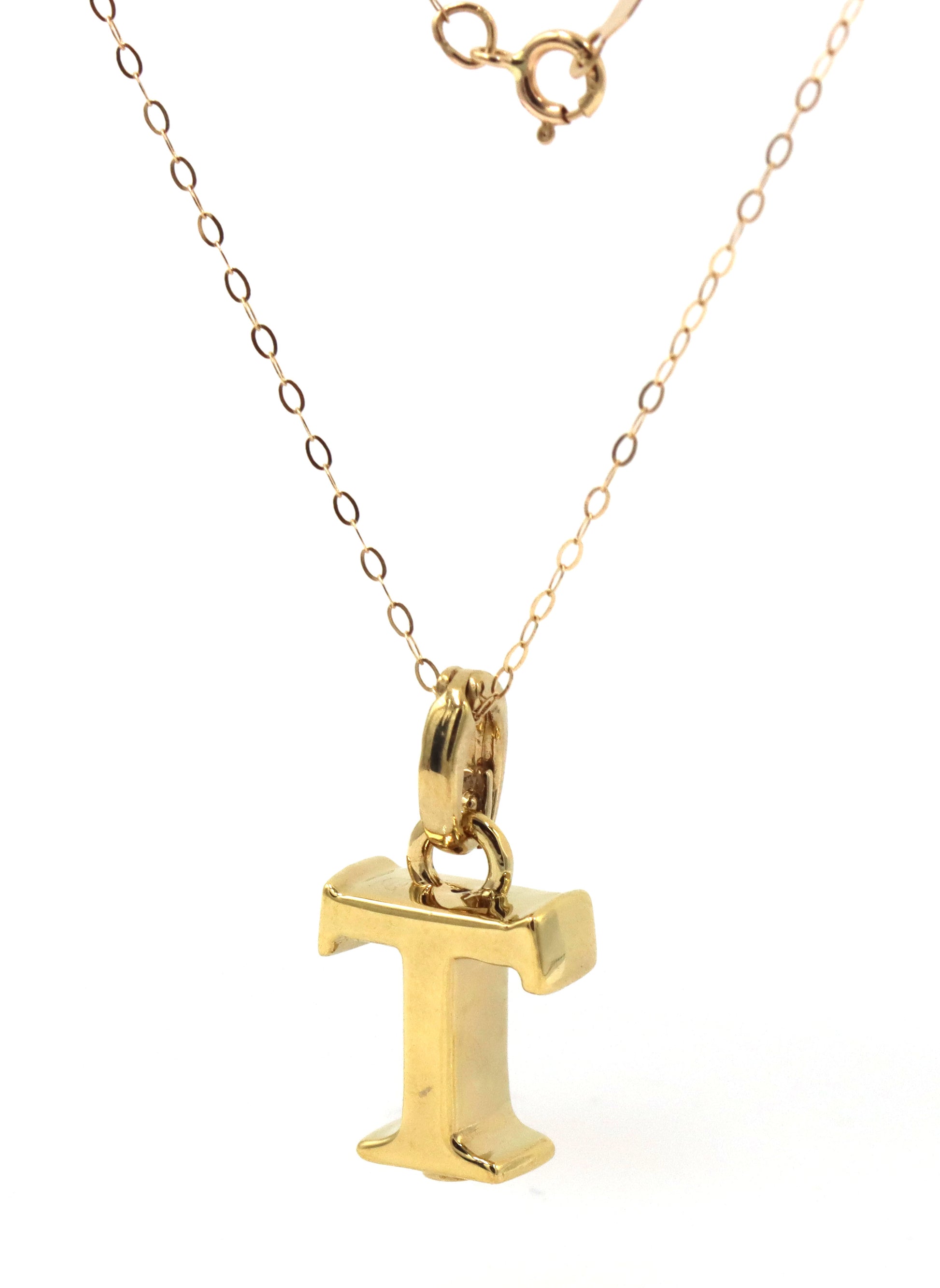 14kt Yellow gold T Charm pendant on chain