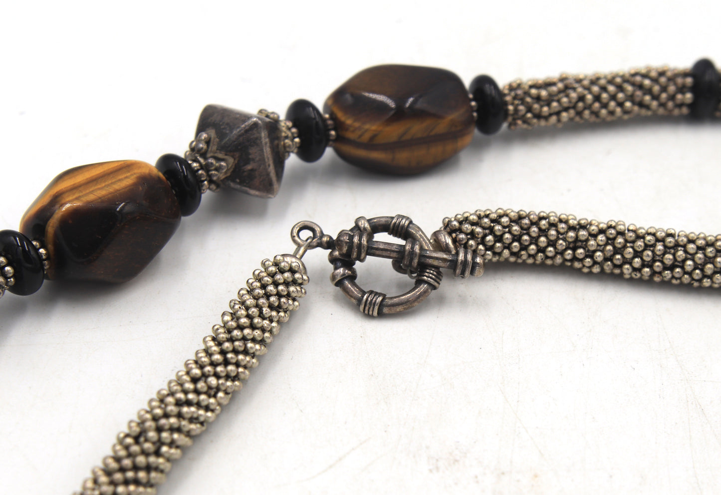 Vintage 925 sterling silver tiger eye necklace and turquoise bracelet