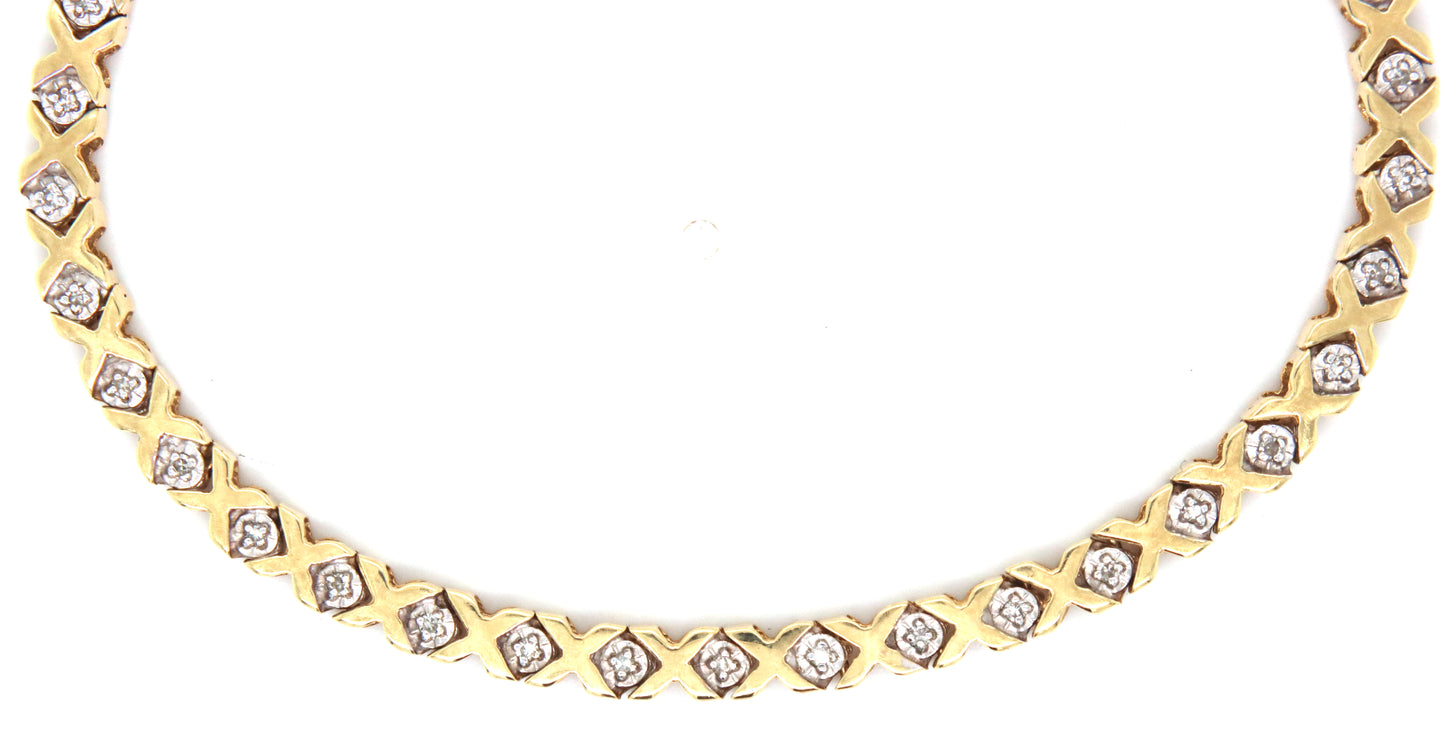 10kt Yellow gold diamond X link bracelet