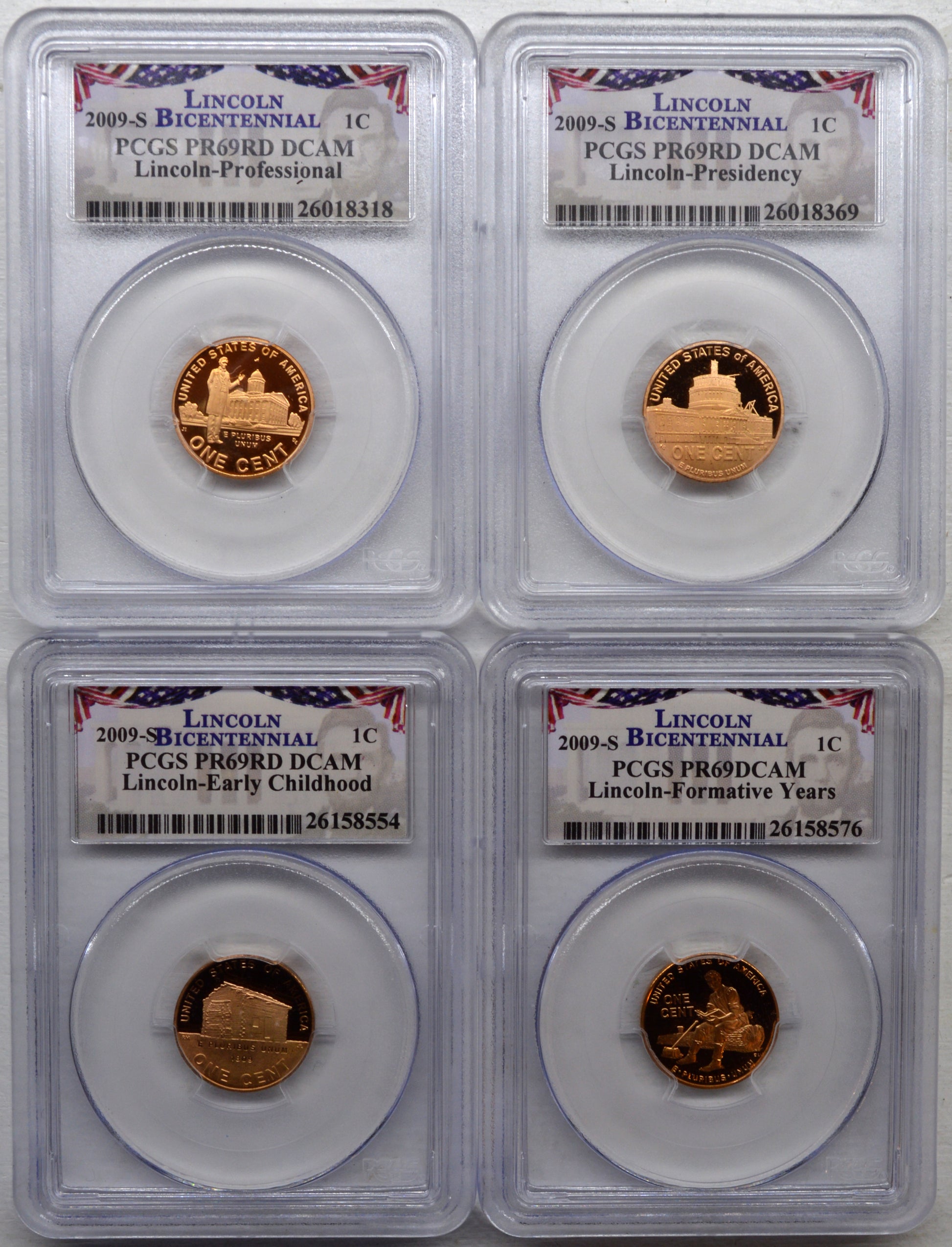 2009-S PCGS PR69 RD DCAM Lincoln Penny 1c US Coin (lot of 4)