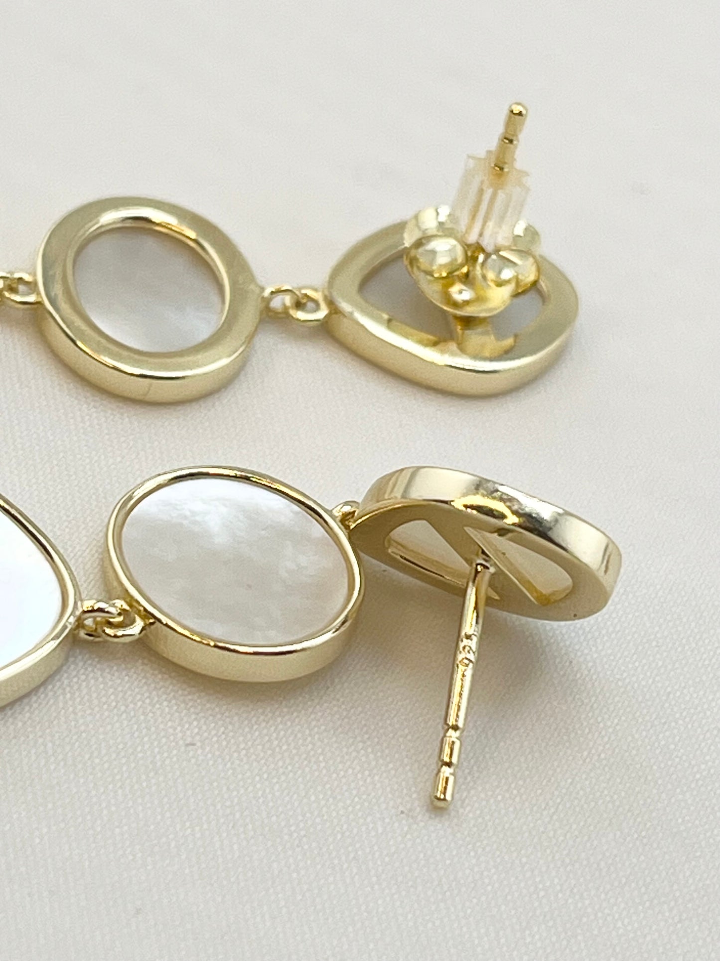 925 Gold Tone Sterling Silver  Mother of Pear; Three Drop Earrings