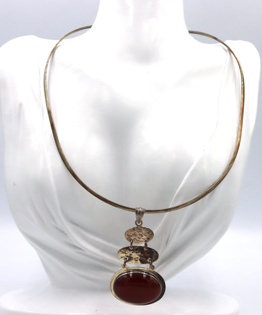 Vintage 925 sterling silver Mexico signed Coral pendant collar necklace