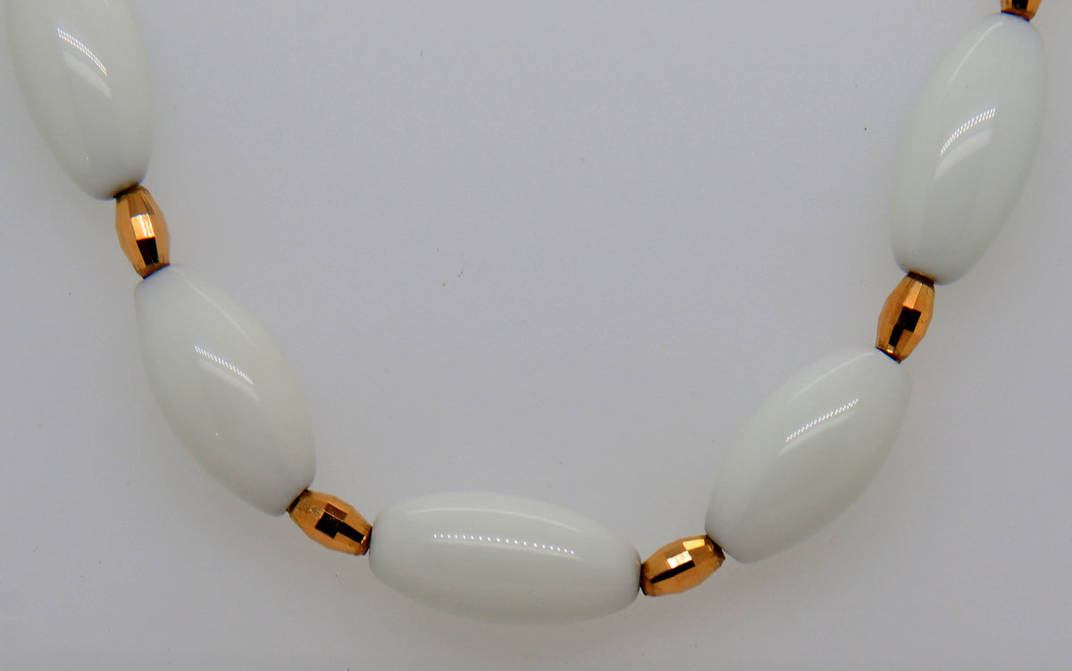 Italian 14KT Yellow Gold White Beads Necklace