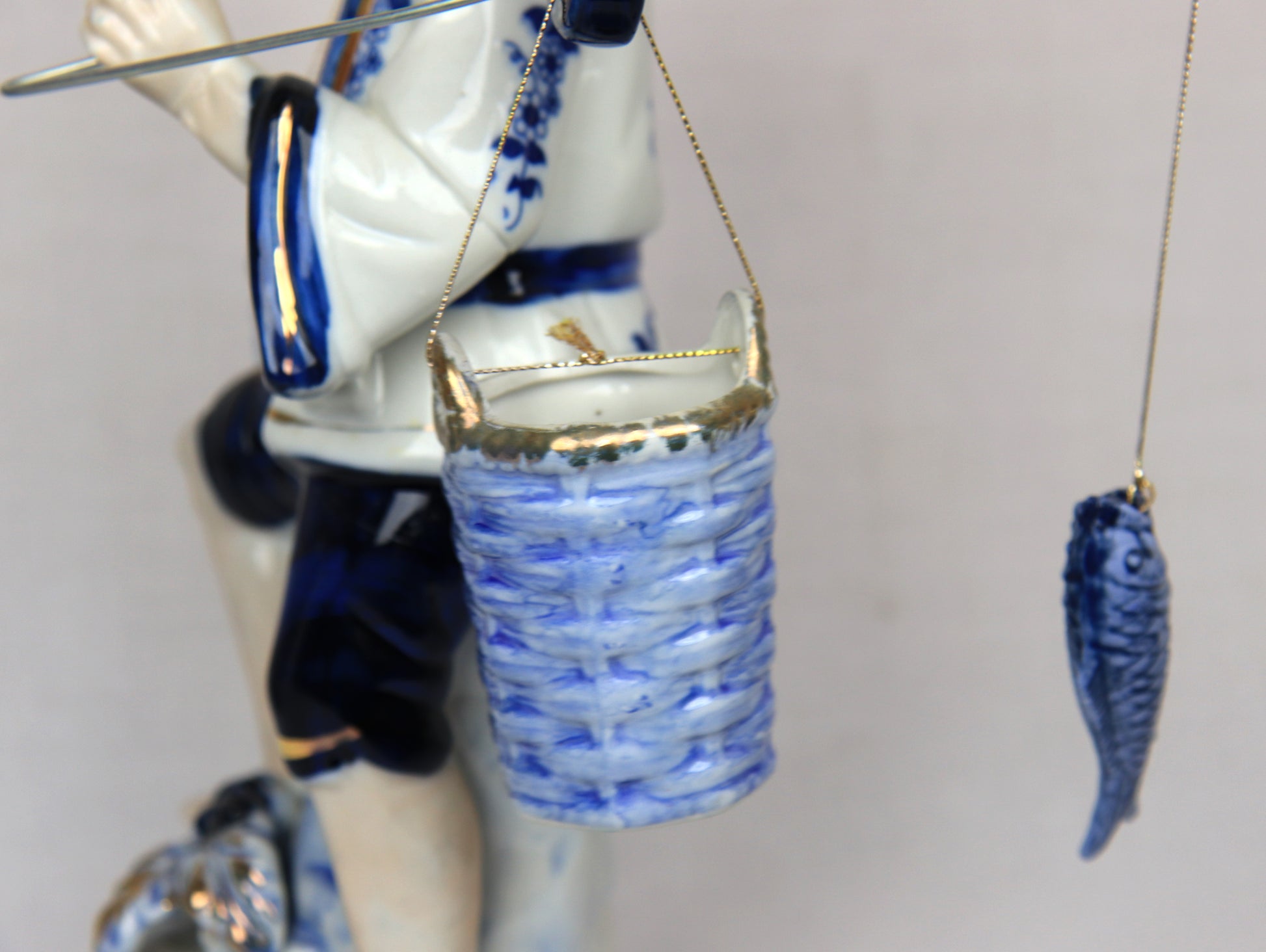 Vintage Blue & White Porcelain Asian Fishermen Figurines – Pair – Hand Painted