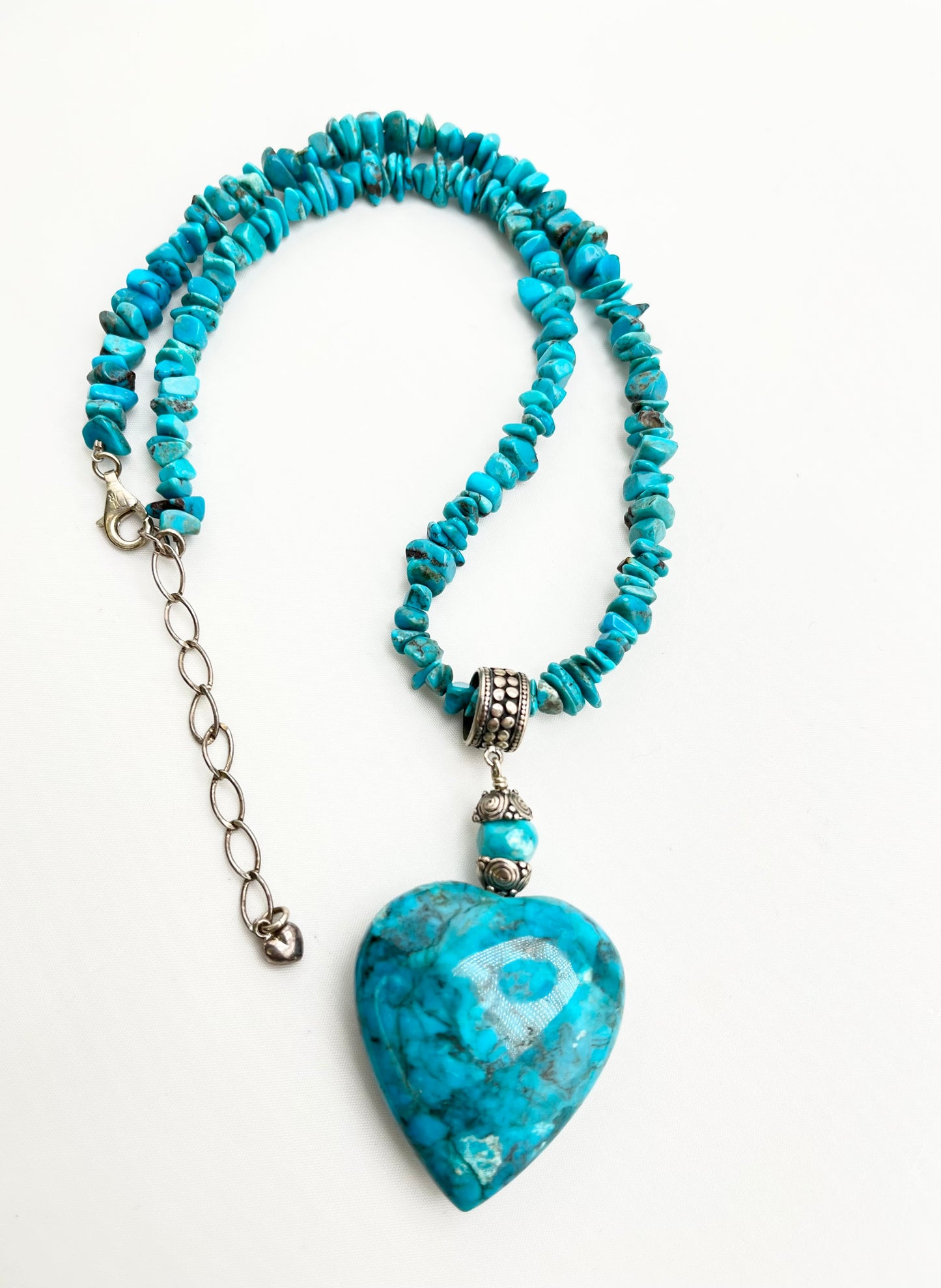 925 Sterling Silver DRT Jay King Large Turquoise Heart Necklace