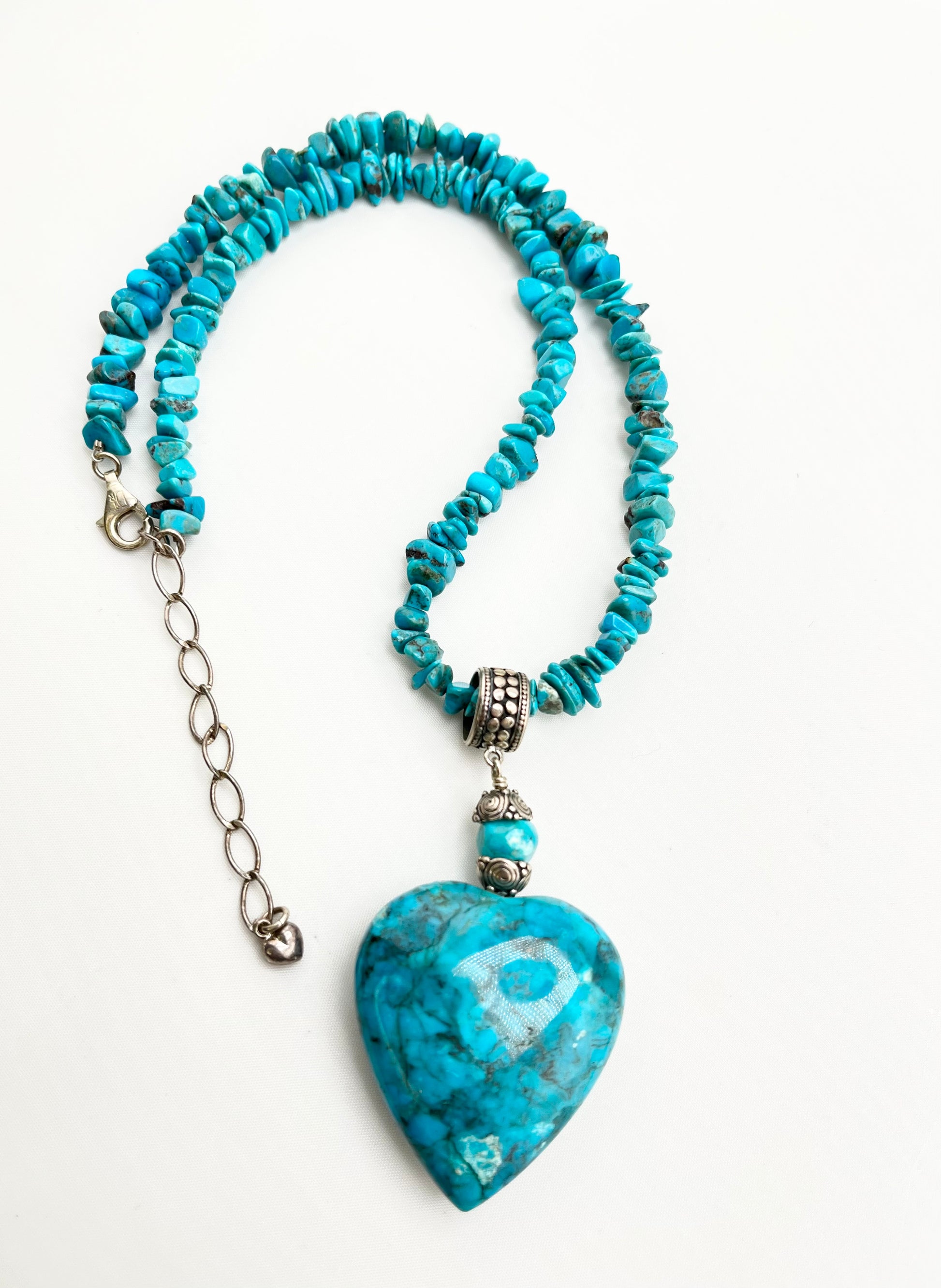 925 Sterling Silver DRT Jay King Large Turquoise Heart Necklace