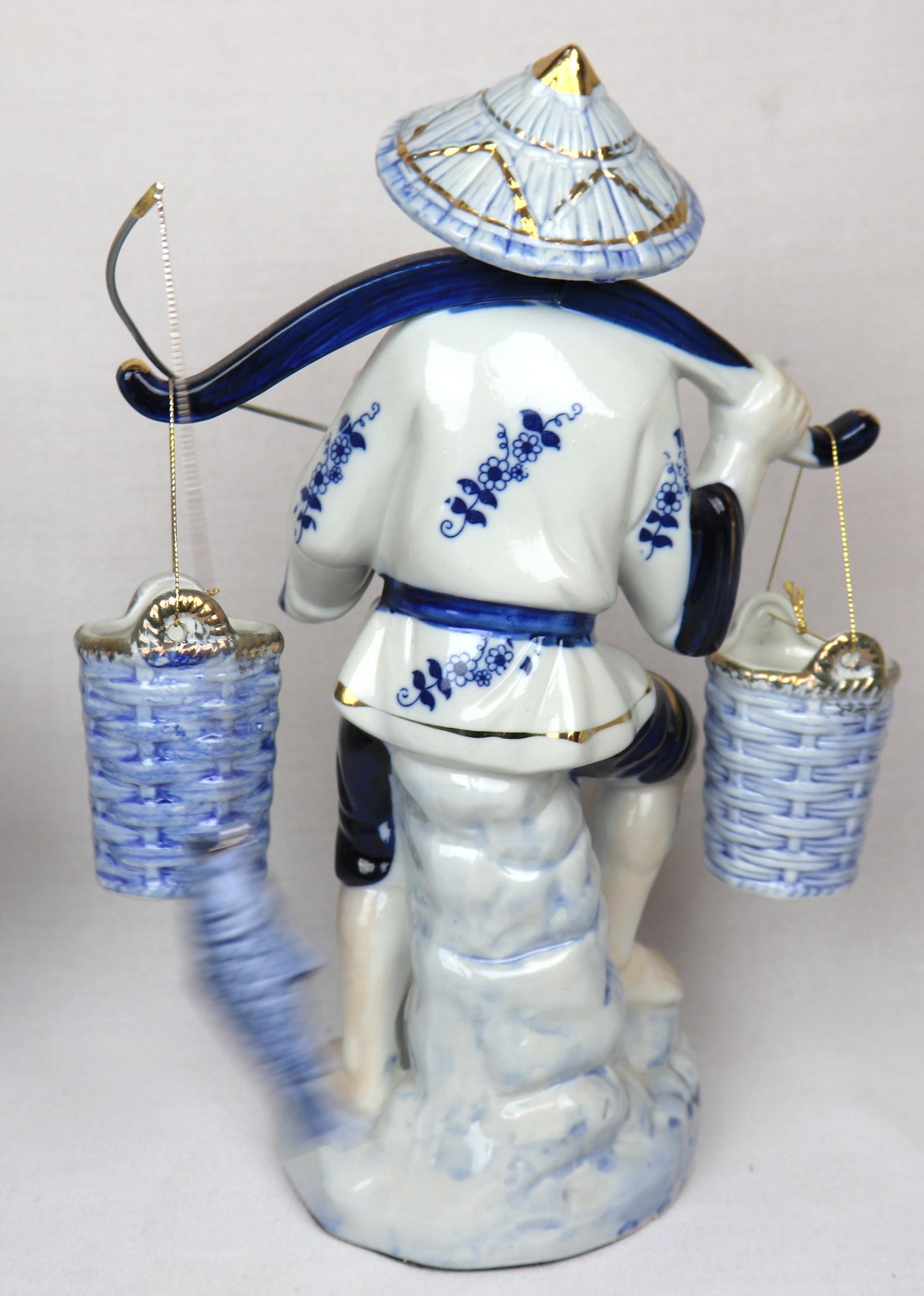 Vintage Blue & White Porcelain Asian Fishermen Figurines – Pair – Hand Painted