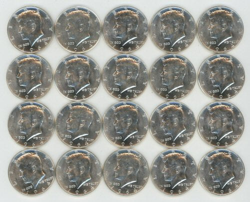 1964 Kennedy Halves Fresh Choice to Gem BU roll of 20 Silver Coin