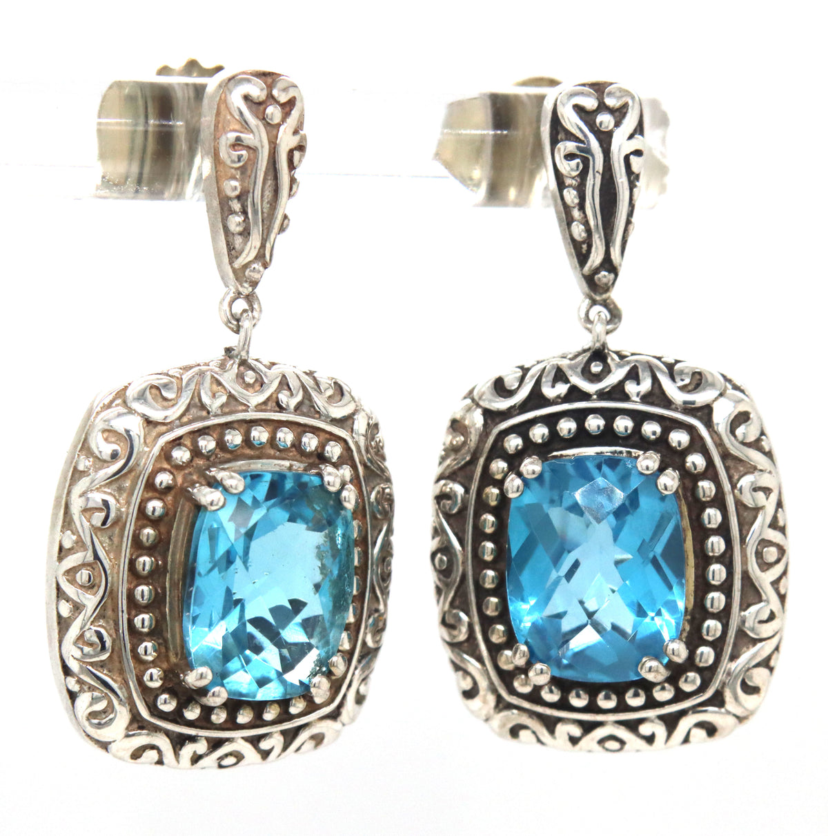 Effy blue topaz dangel earrings in 925 sterling silver