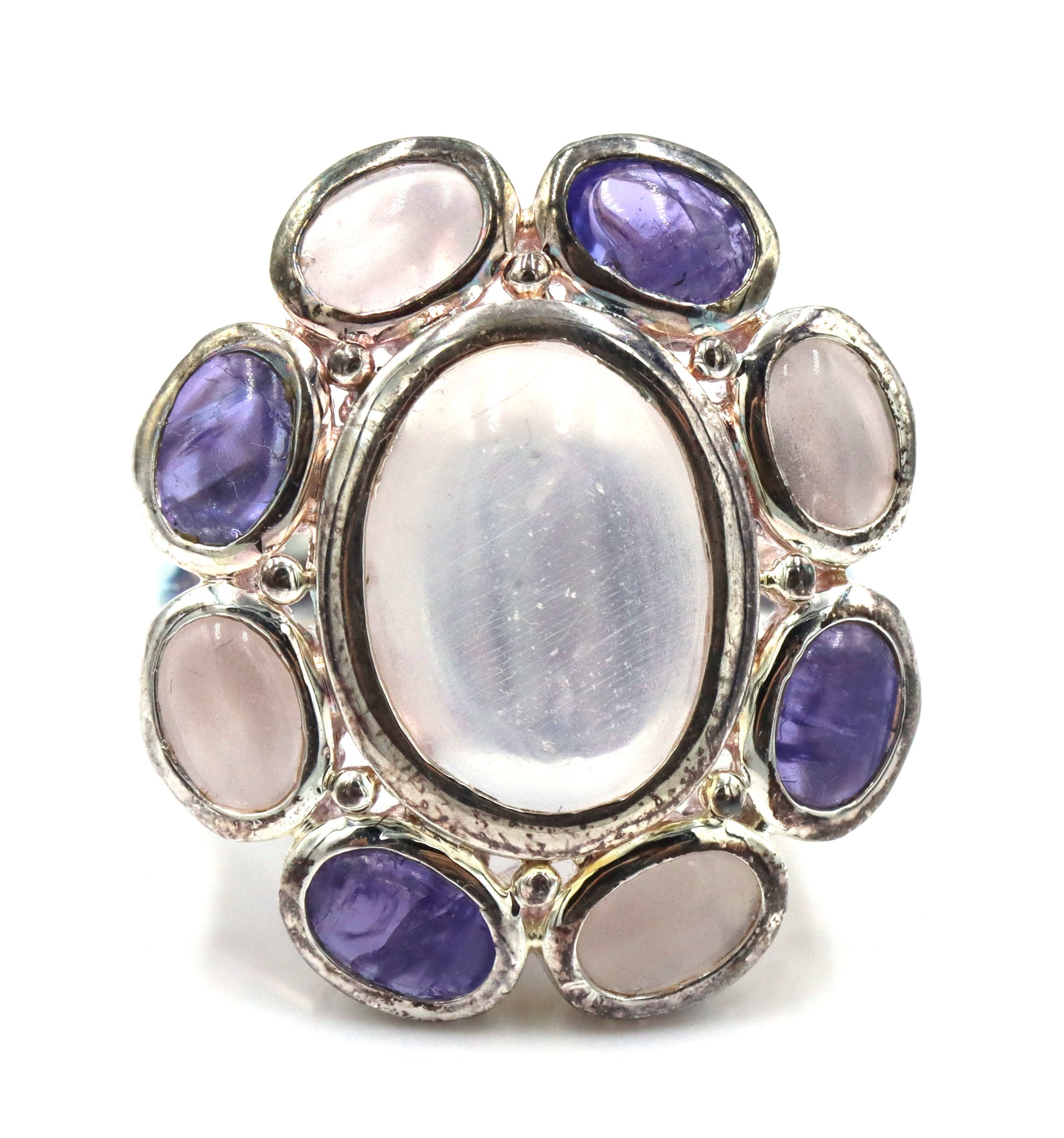 925 Sterling Silver Blue Calcedoney And Quartz Set Of Earrings And Ring