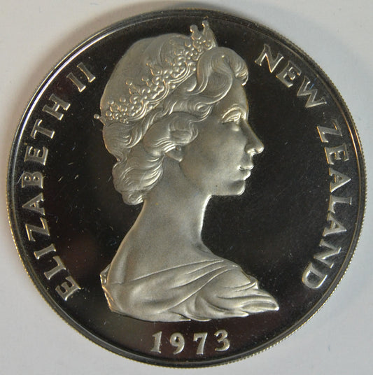 1973 New Zealand One Dollar Proof Coin Brilliant Mirror Finish Original Presentation Case