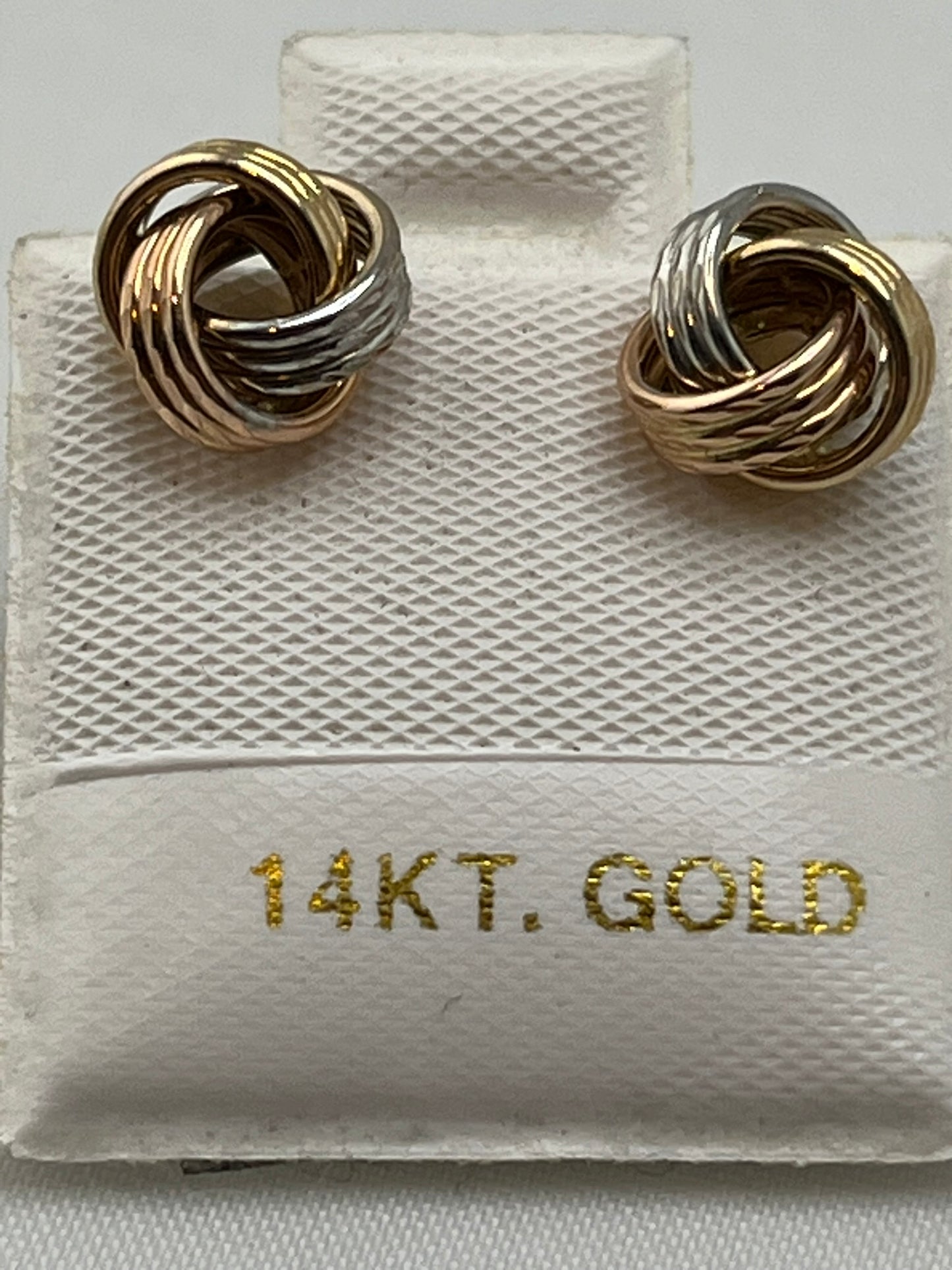 14KT Tri Color Gold Love Knot Stud Earrings