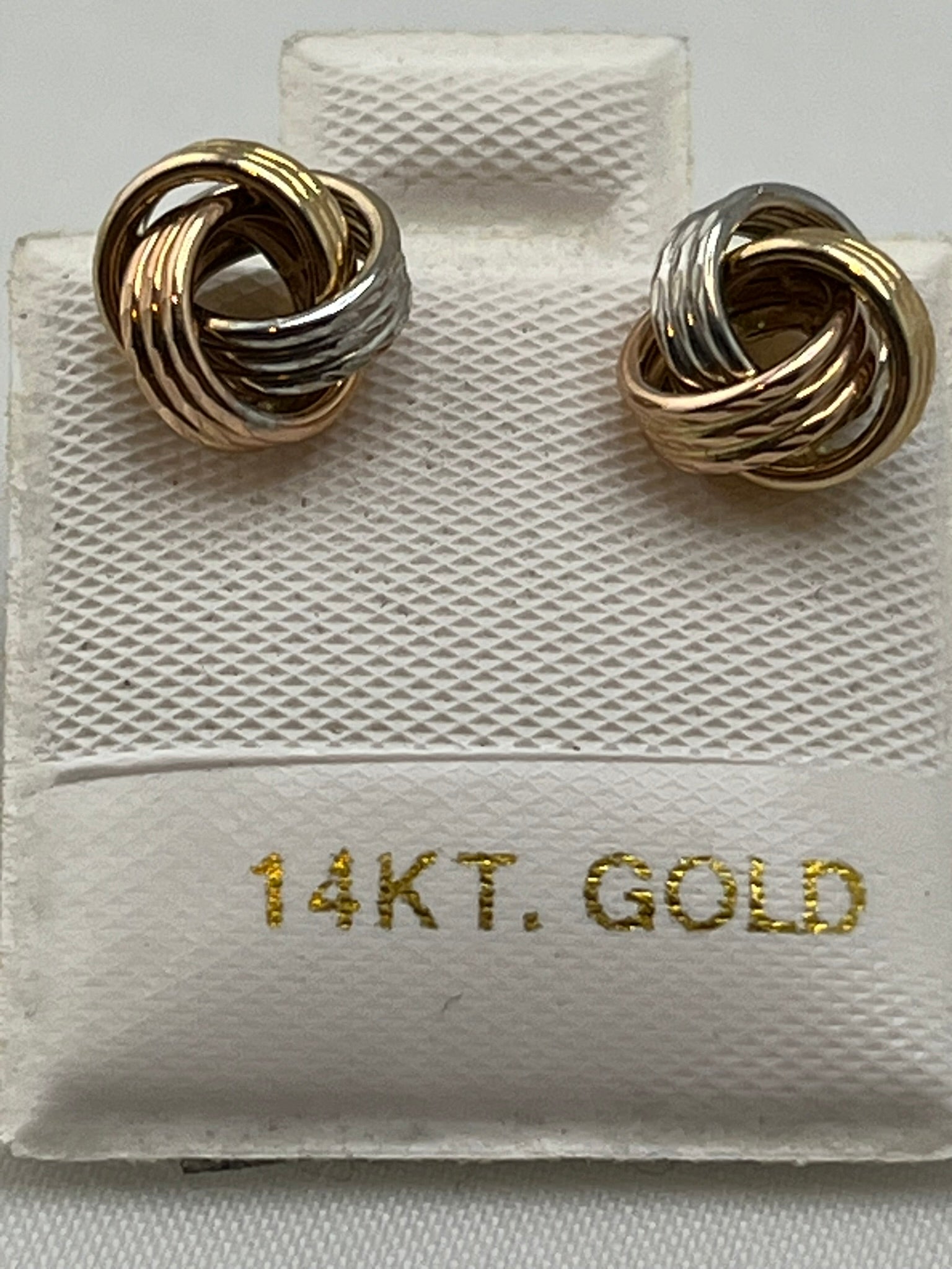 14KT Tri Color Gold Love Knot Stud Earrings