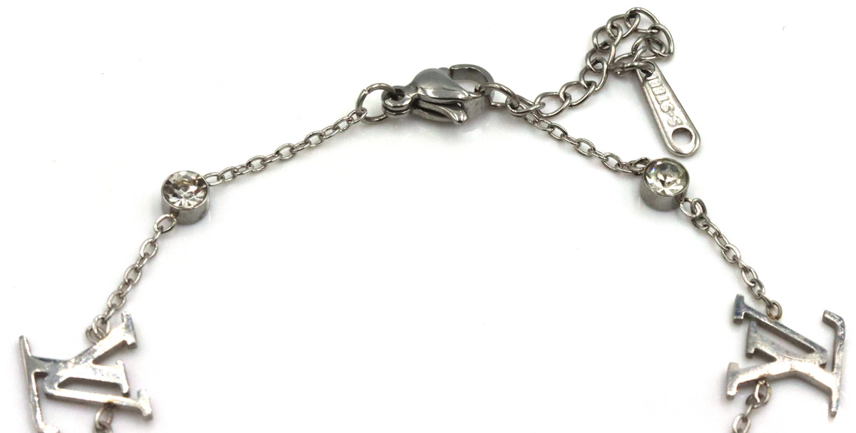 Stainless steel LV cubic zirconia adjustable bracelet