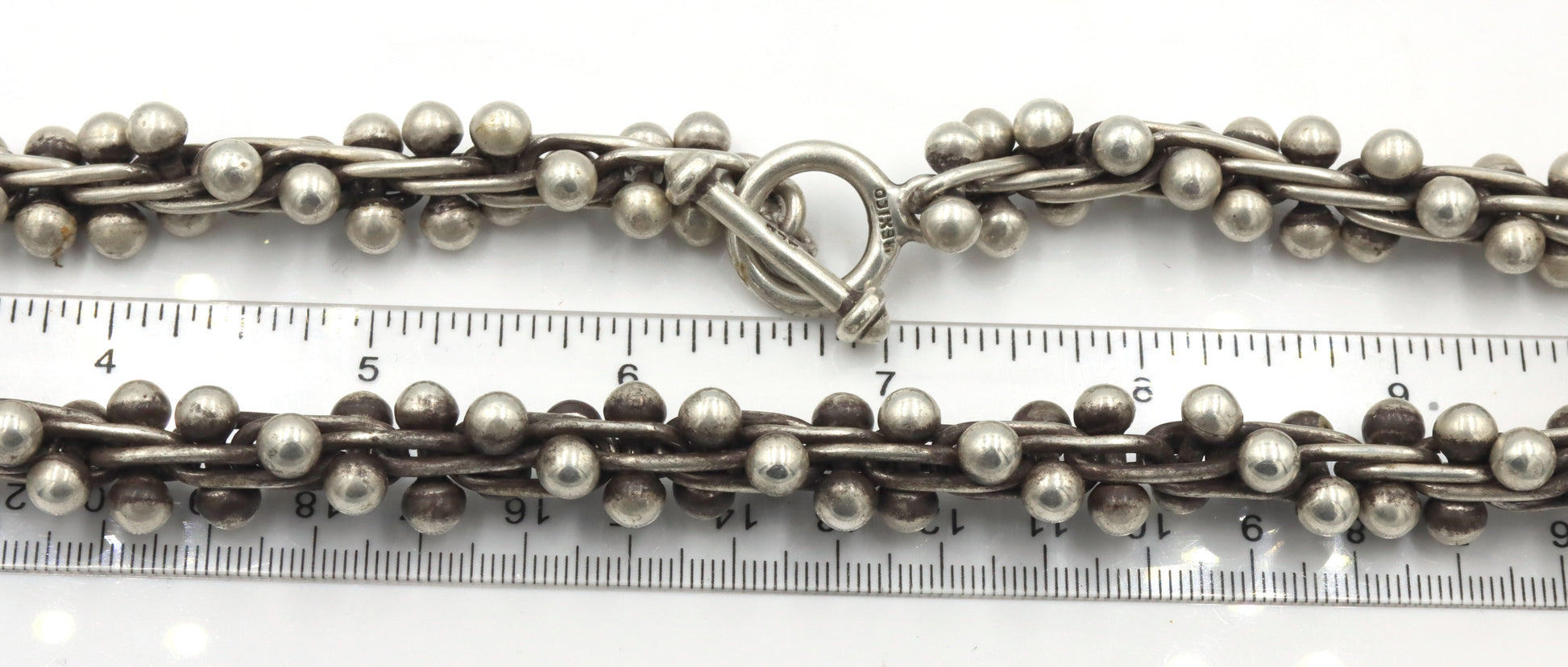 Set of 925 Sterling silver Edinburg Hallmarked beaded necklace and matching bracelet and ring