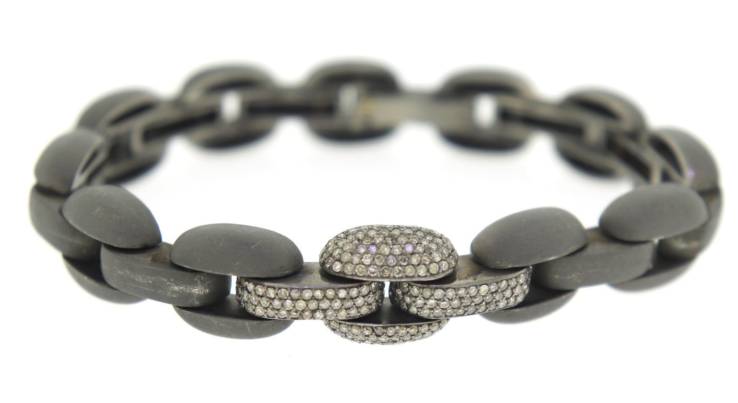 Edgy Sterling Silver Diamond Link Bracelet