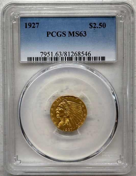 1927 $2.50 Indian Head Gold Quarter Eagle – PCGS MS63 – Choice Mint State
