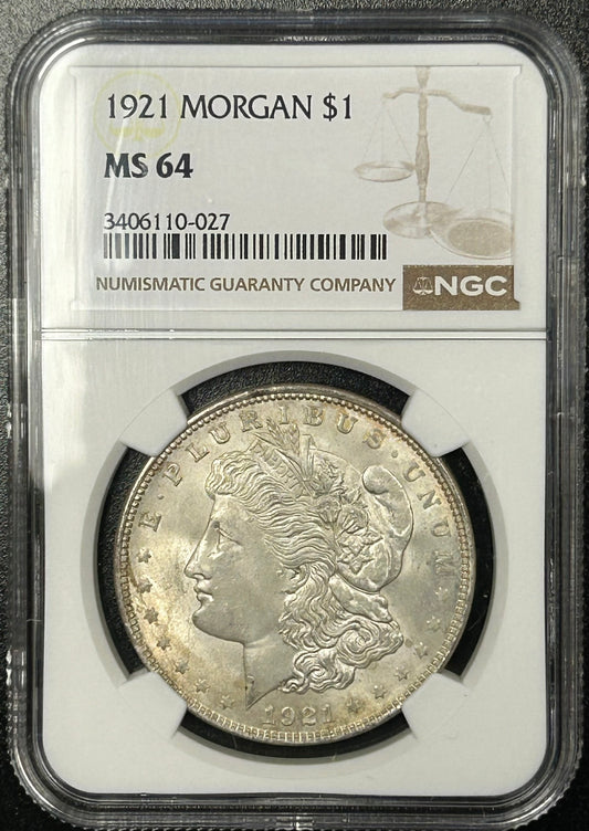 1921 Morgan Silver Dollar $1 NGC MS 64