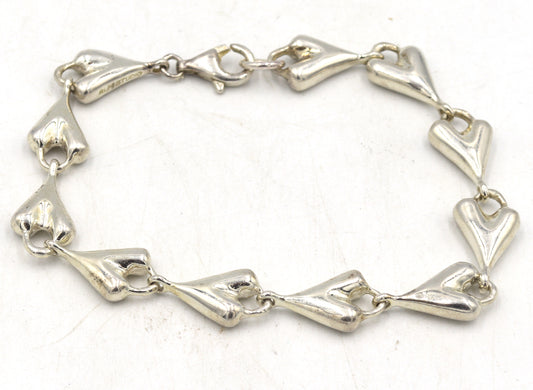 Vintage 925 sterling silver heart shaped link bracelet