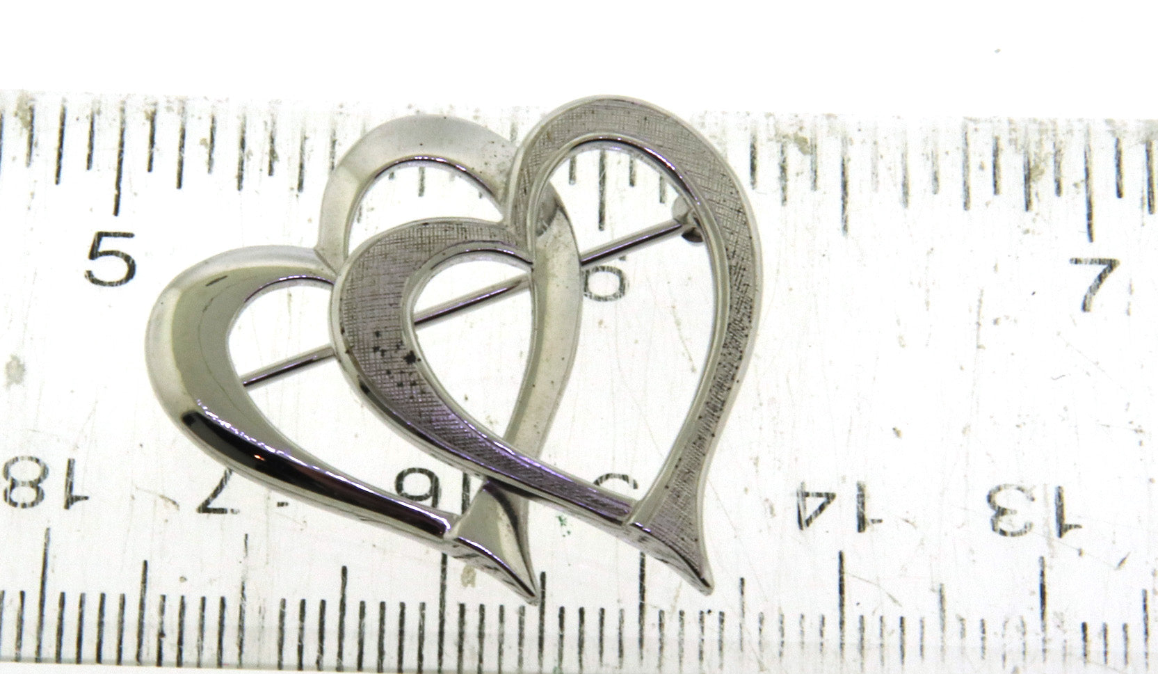 925 Sterling Silver Double Heart Shaped Brooch