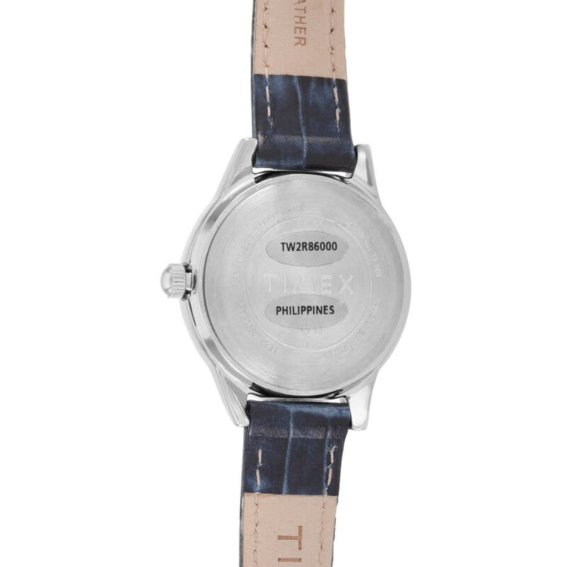 Timex Classics Womens Quartz Silver Dial Blue Leather Strap Watch