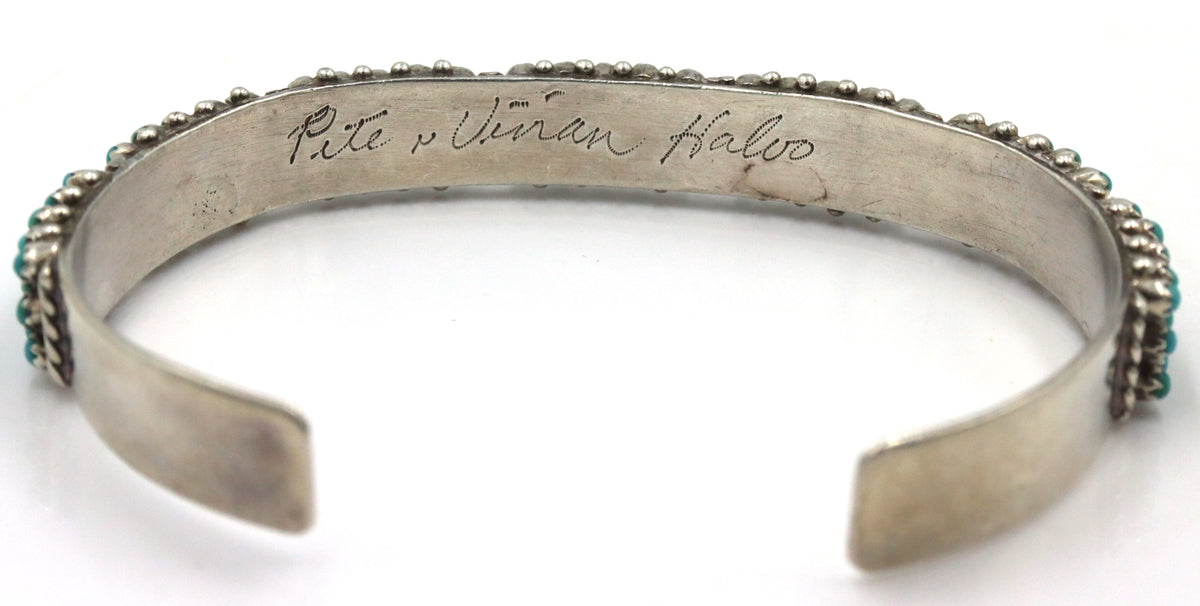925 Sterling Silver Pete & Vivian Halo Zuni Sleeping Beaty Turquoise Snake Eye Cuff